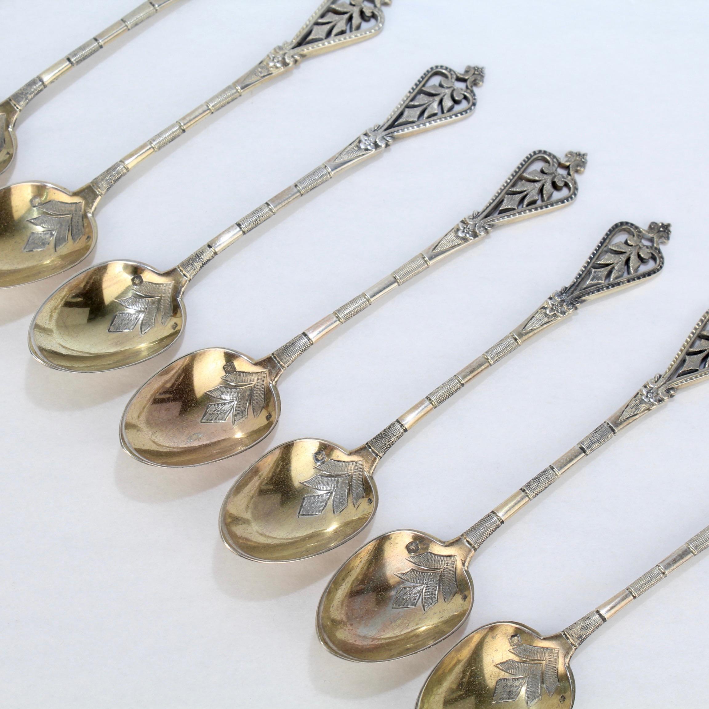 Women's or Men's Set of 10 Antique French Gilt Sterling Silver Demitasse Spoons by Boyer-Callot