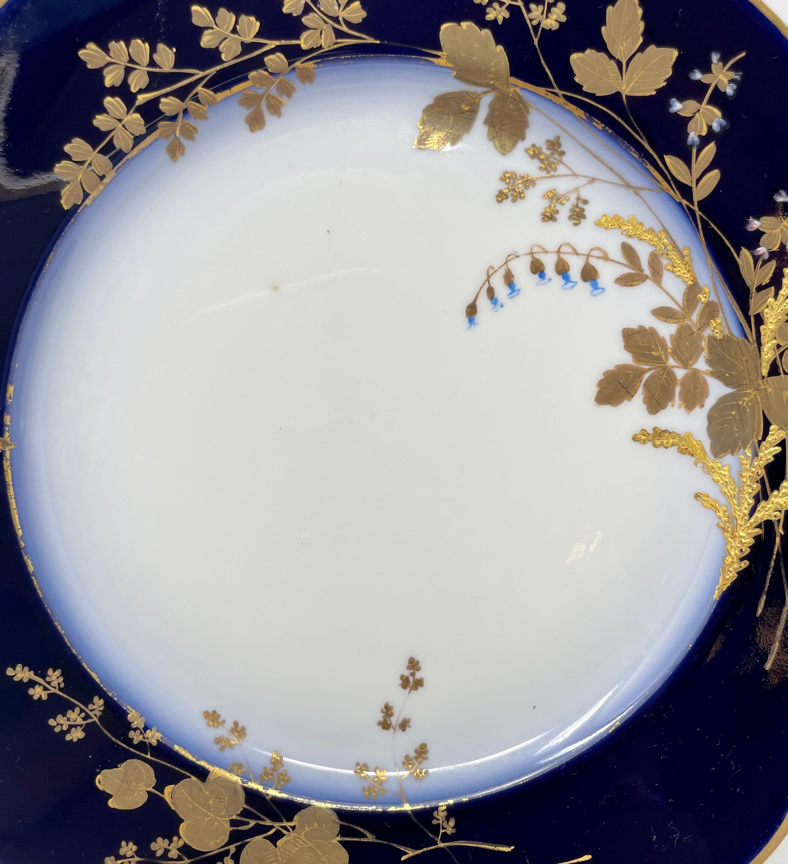 19th Century Set of 10 Antique French Limoges Porcelain Cobalt & Gold Dinner Plates, Ca. 1900