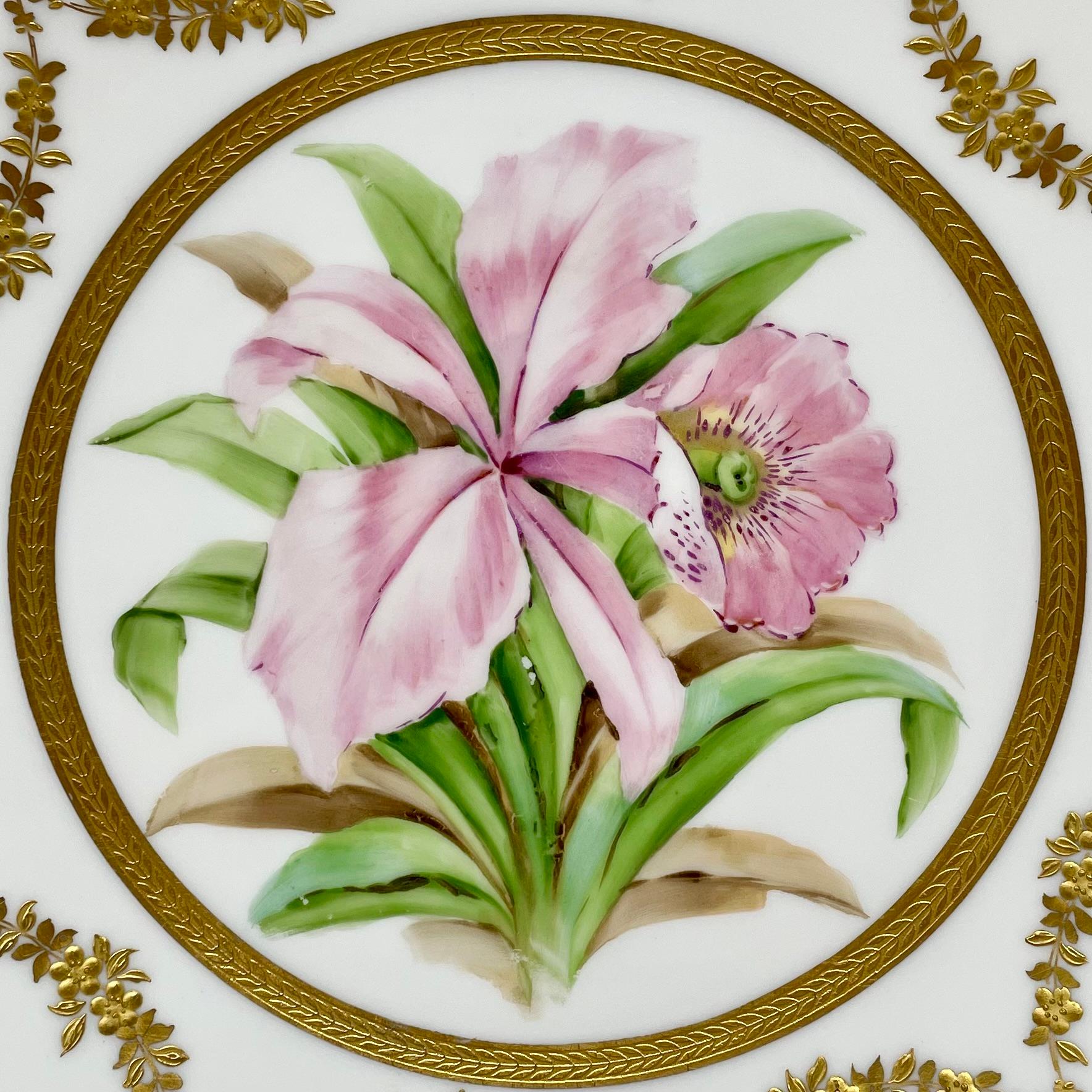 Satz von 10 Antique French Limoges Porzellan Hand-Painted Gold & Botanical Plates im Angebot 6