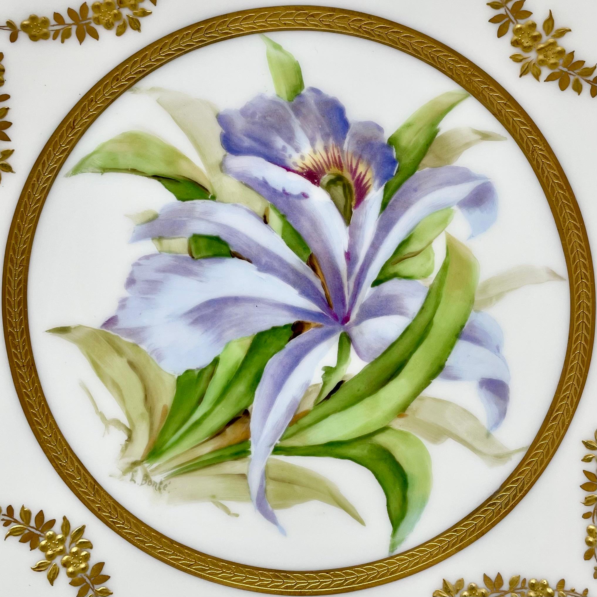 Satz von 10 Antique French Limoges Porzellan Hand-Painted Gold & Botanical Plates im Angebot 7