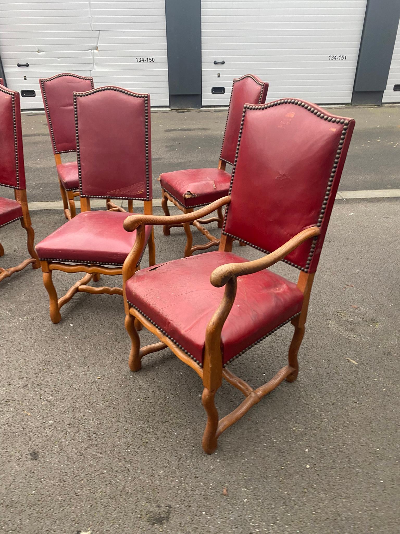 Set of 10 Antique French Louis XIII Style Os de Mouton Dining Side Chairs In Fair Condition For Sale In Saint-Ouen, FR