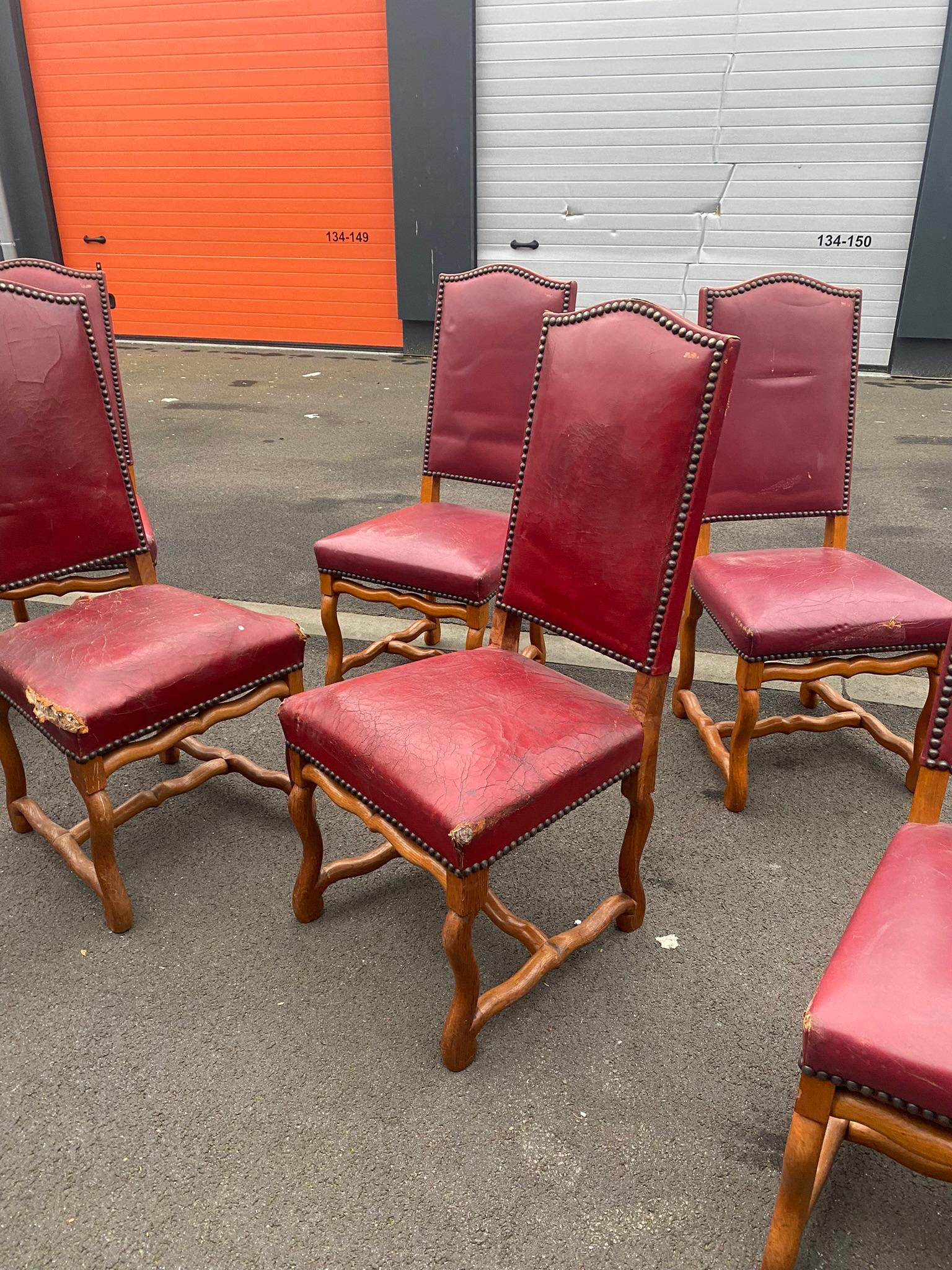 Mid-20th Century Set of 10 Antique French Louis XIII Style Os de Mouton Dining Side Chairs For Sale