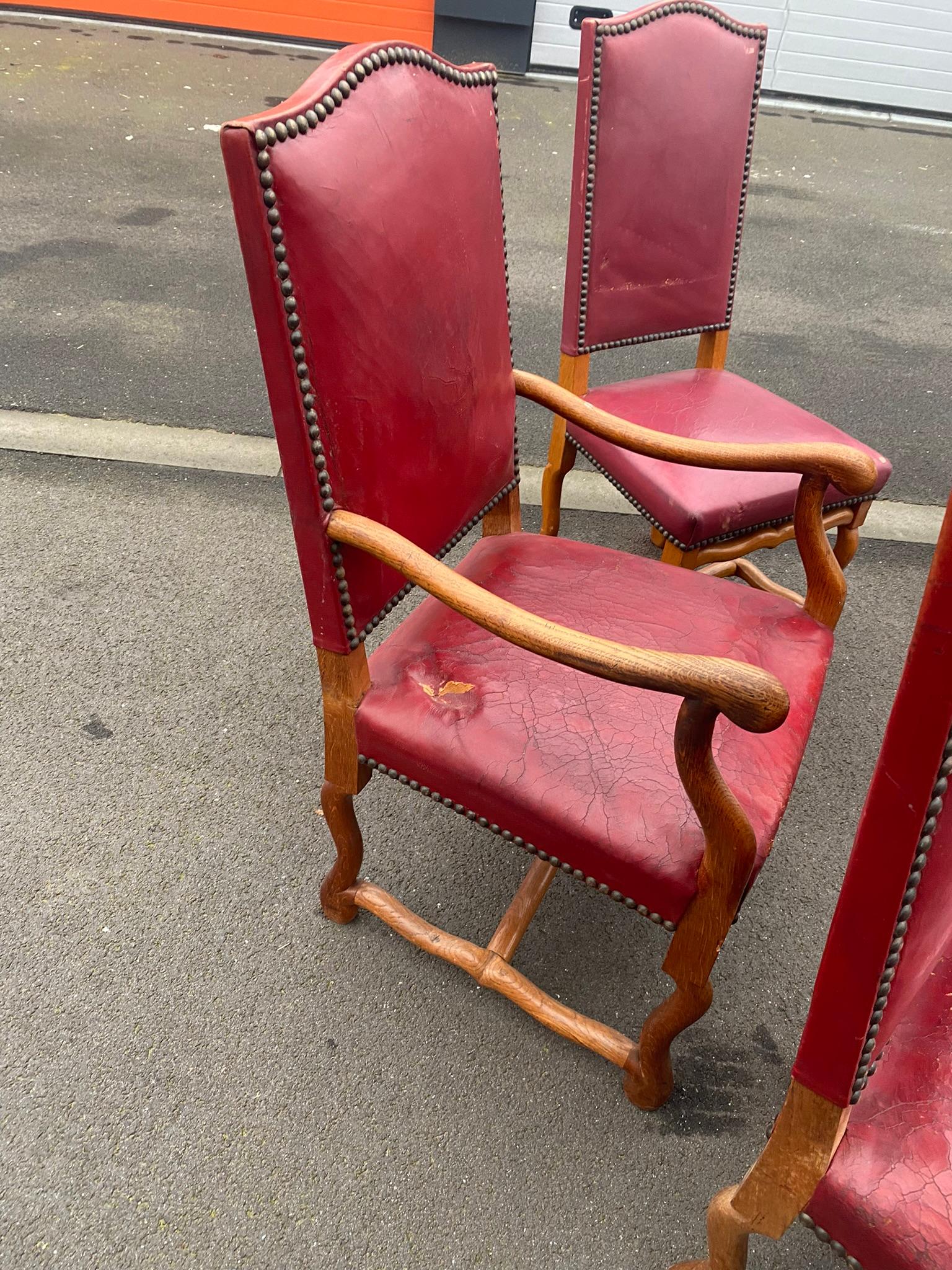 Set of 10 Antique French Louis XIII Style Os de Mouton Dining Side Chairs For Sale 1