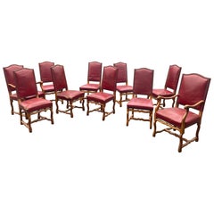 Ensemble de 10 chaises de salle à manger d'appoint anciennes en os de mouton de style Louis XIII français