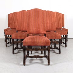 Set of 10 Antique French Louis XIII Style Os de Mouton Walnut Dining Side Chairs