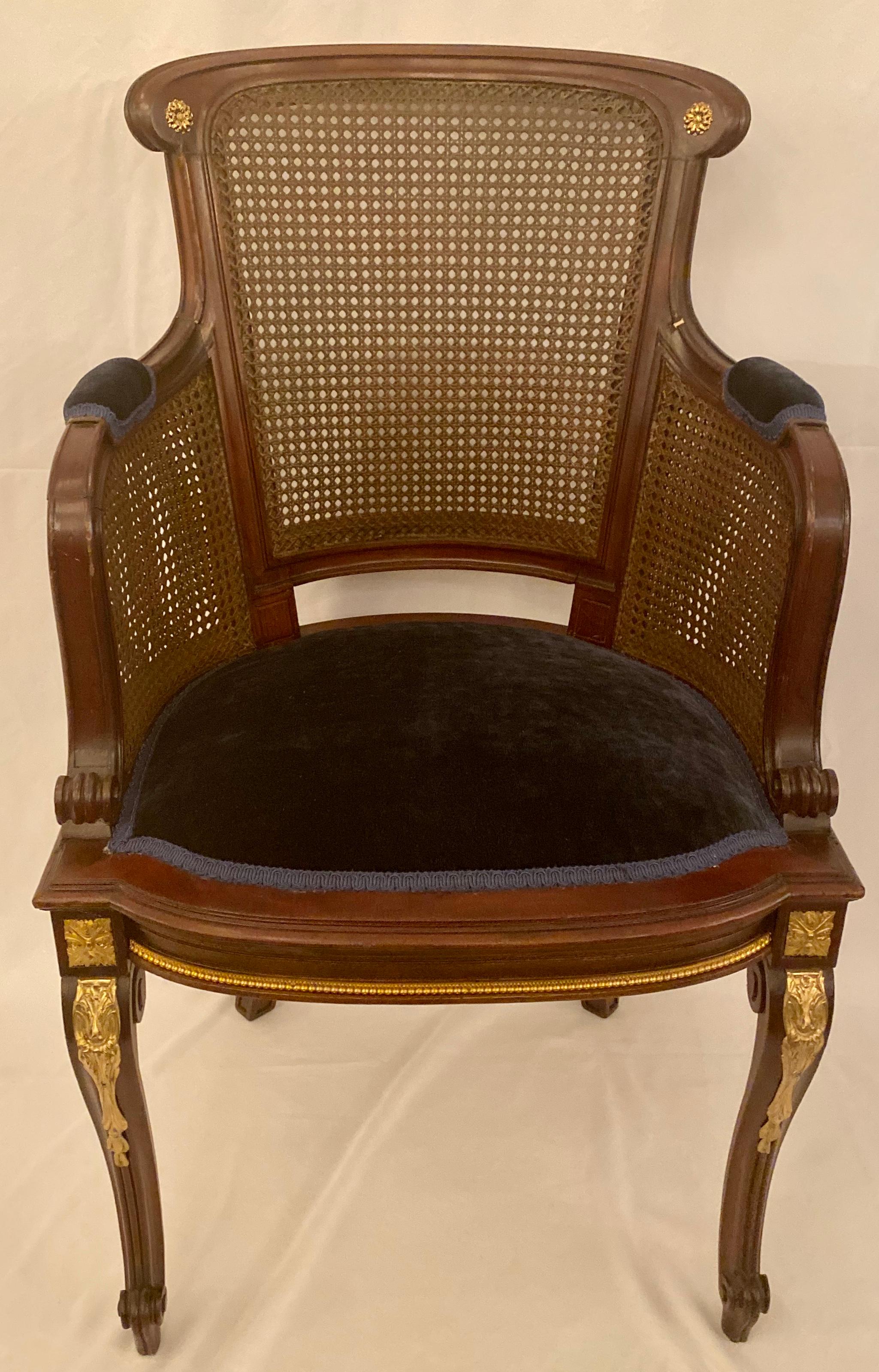 Set of 10 French Louis XVI Mahogany Gold Bronze Dining Chairs, circa 1880 In Good Condition For Sale In New Orleans, LA