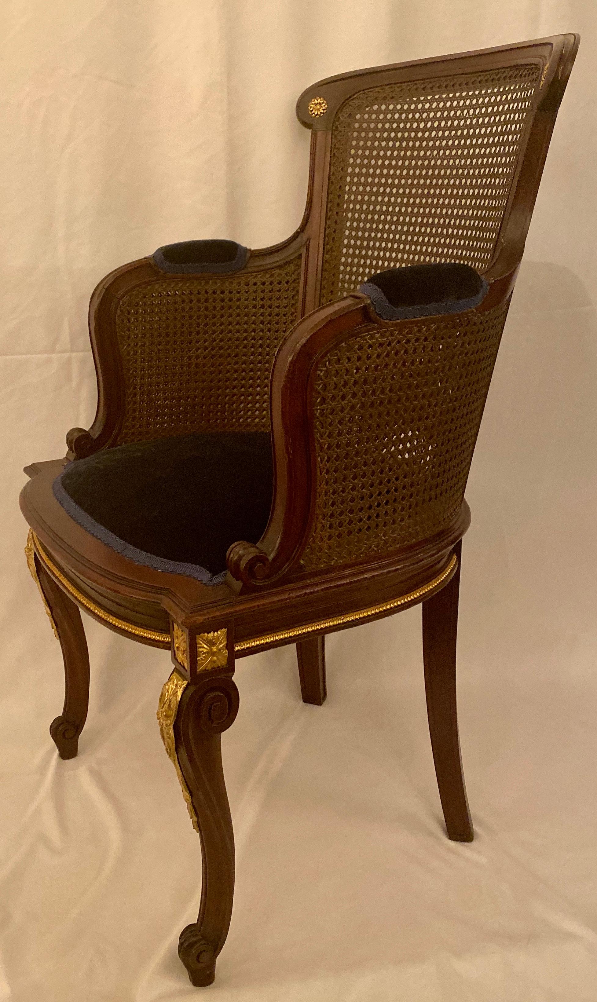 Set of 10 French Louis XVI Mahogany Gold Bronze Dining Chairs, circa 1880 For Sale 2