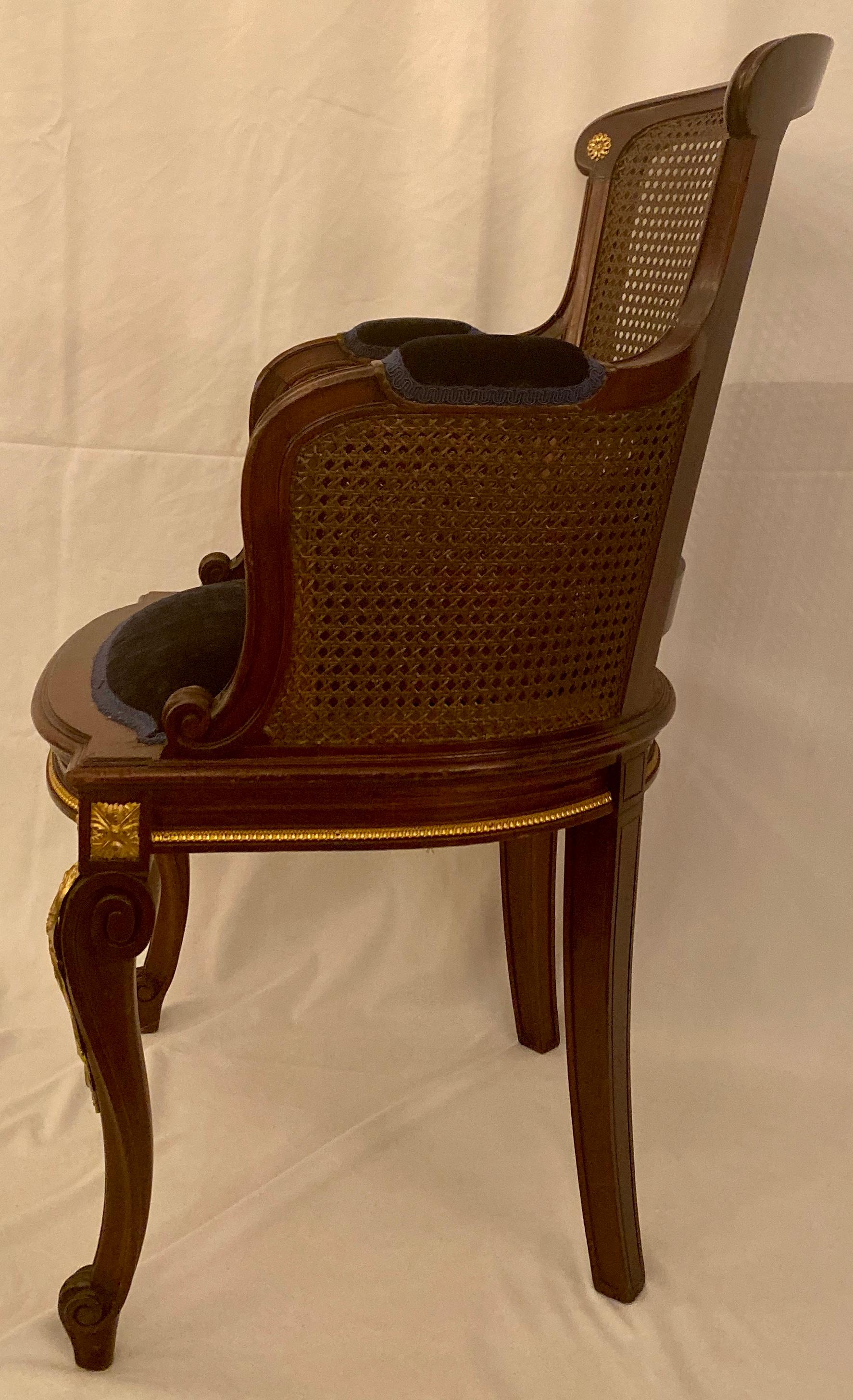 Set of 10 French Louis XVI Mahogany Gold Bronze Dining Chairs, circa 1880 For Sale 3