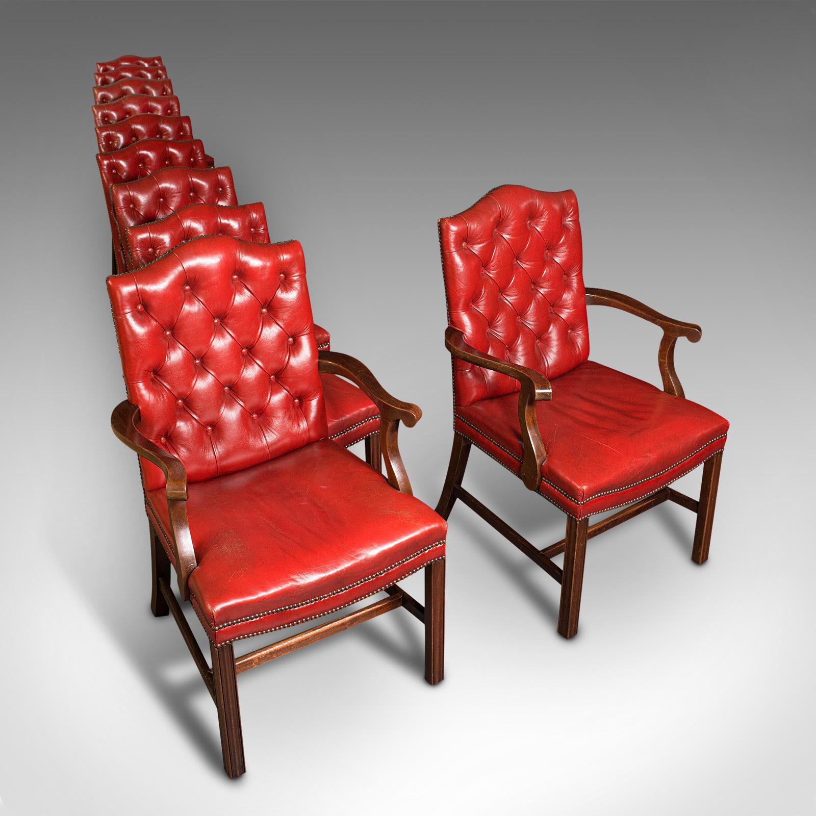 Set of 10 Antique Gainsborough Chairs, English, Leather, Carver, Edwardian, 1910 2