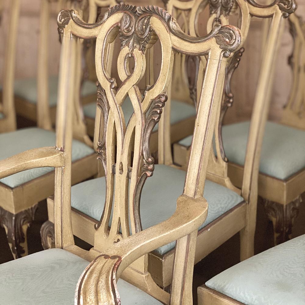 Set of 10 Antique Gilded Chippendale Dining Chairs Includes 2 Armchairs 3