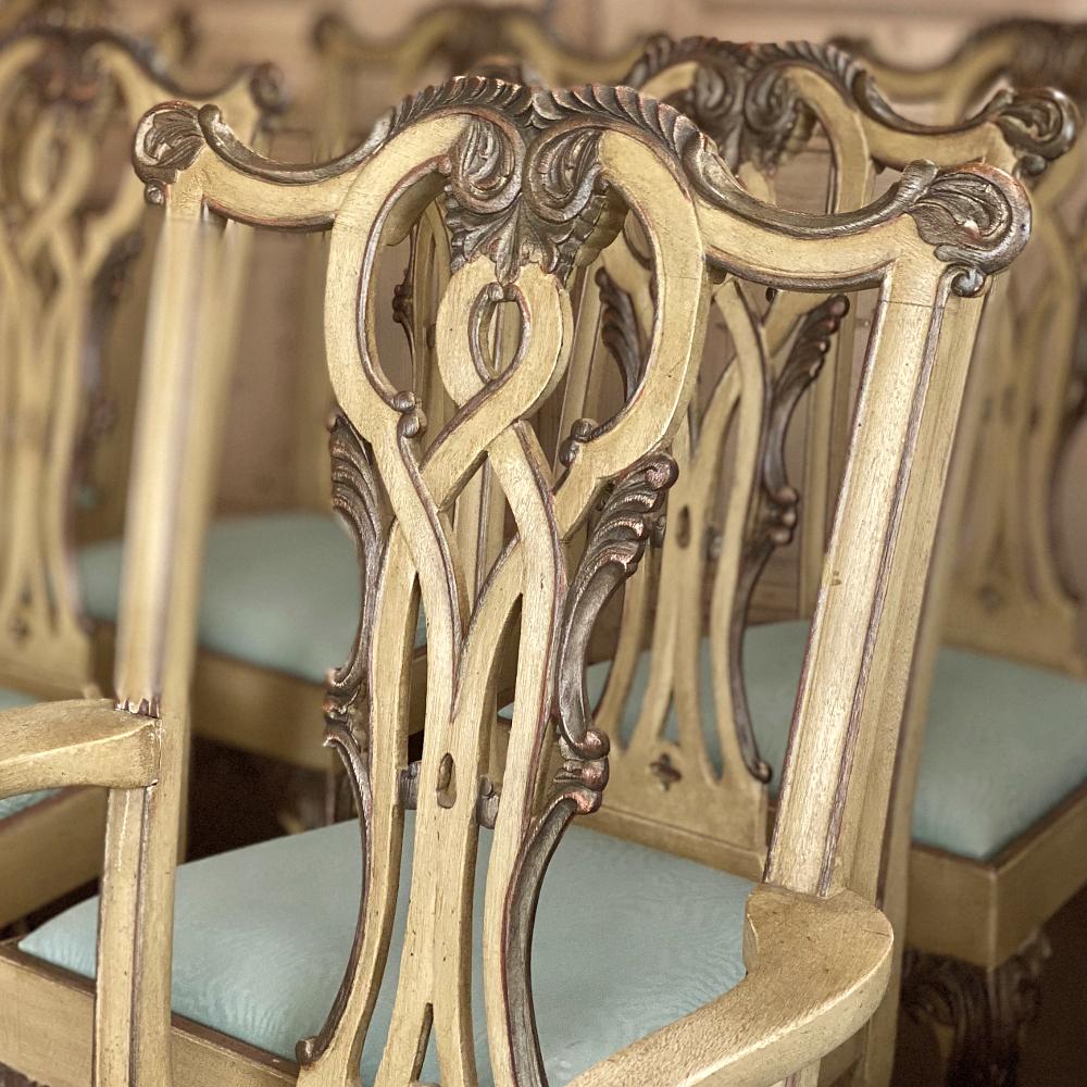 Set of 10 Antique Gilded Chippendale Dining Chairs Includes 2 Armchairs 4
