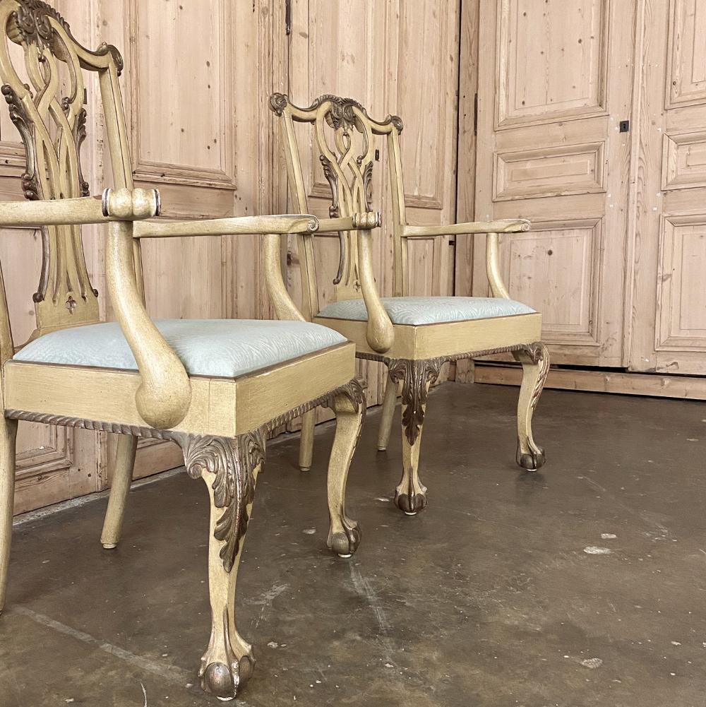 Set of 10 Antique Gilded Chippendale Dining Chairs Includes 2 Armchairs In Good Condition In Dallas, TX