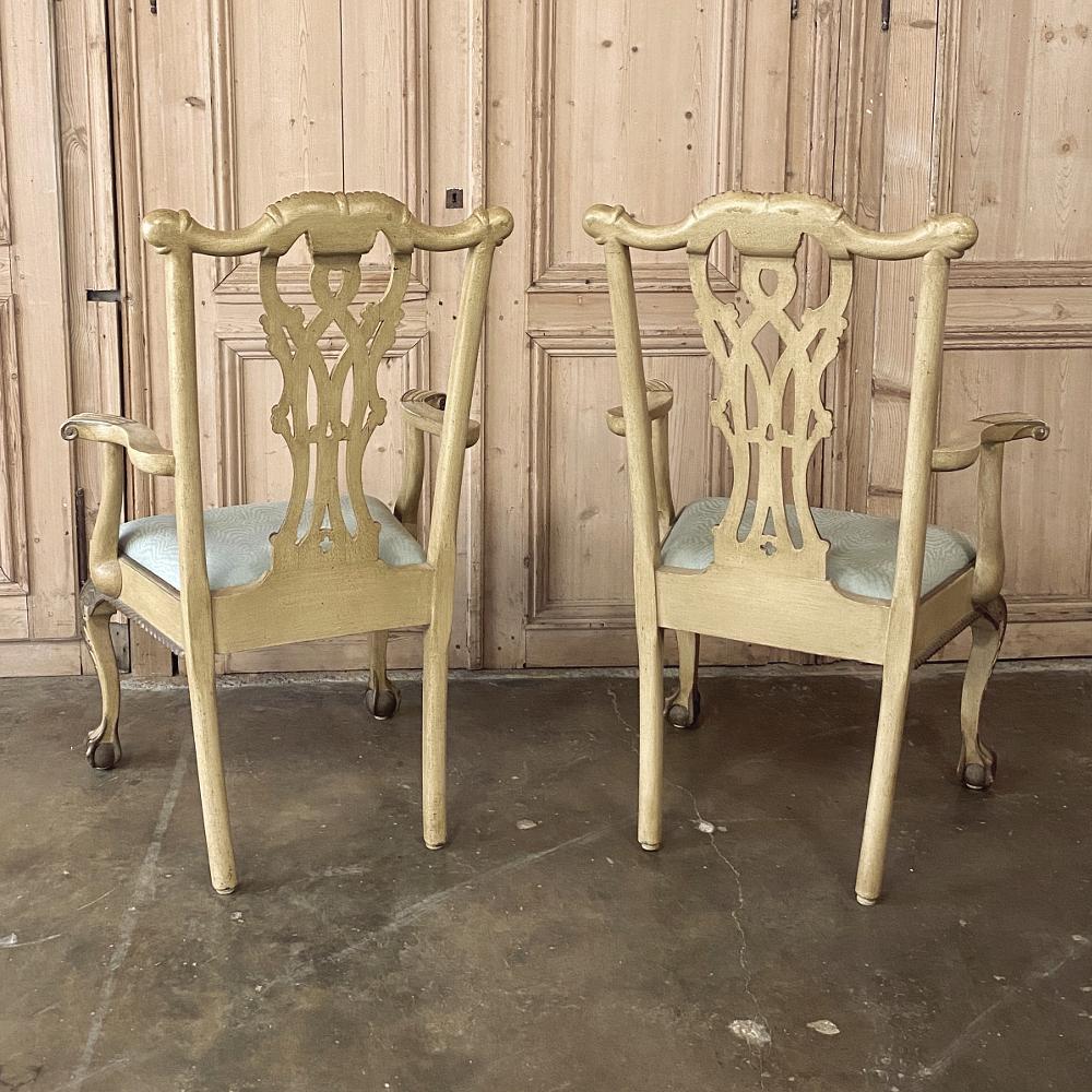 20th Century Set of 10 Antique Gilded Chippendale Dining Chairs Includes 2 Armchairs