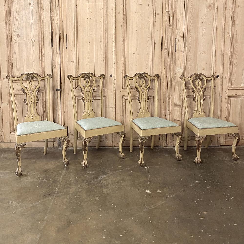 Wood Set of 10 Antique Gilded Chippendale Dining Chairs Includes 2 Armchairs