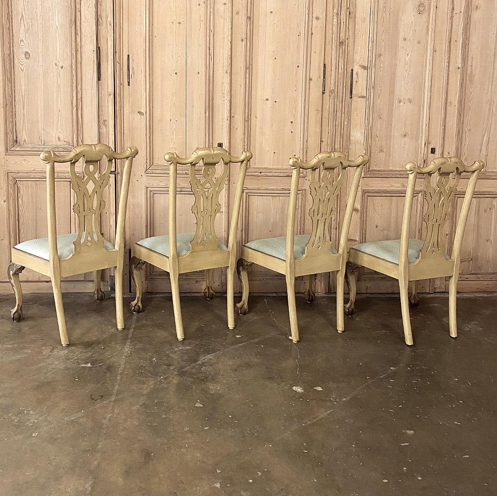Set of 10 Antique Gilded Chippendale Dining Chairs Includes 2 Armchairs 2