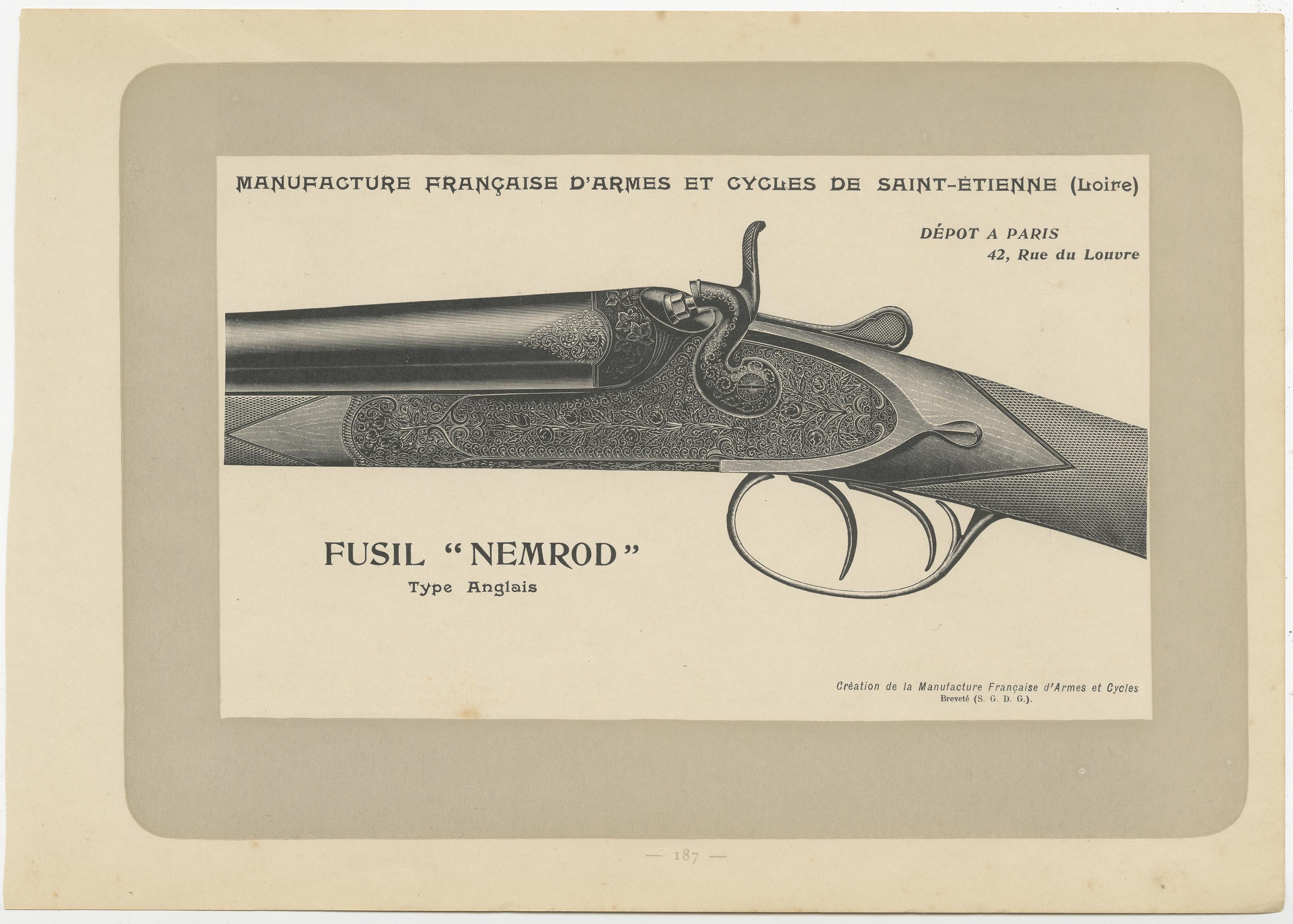 20th Century Set of 10 Antique Gun Prints by Mahler '1907' For Sale