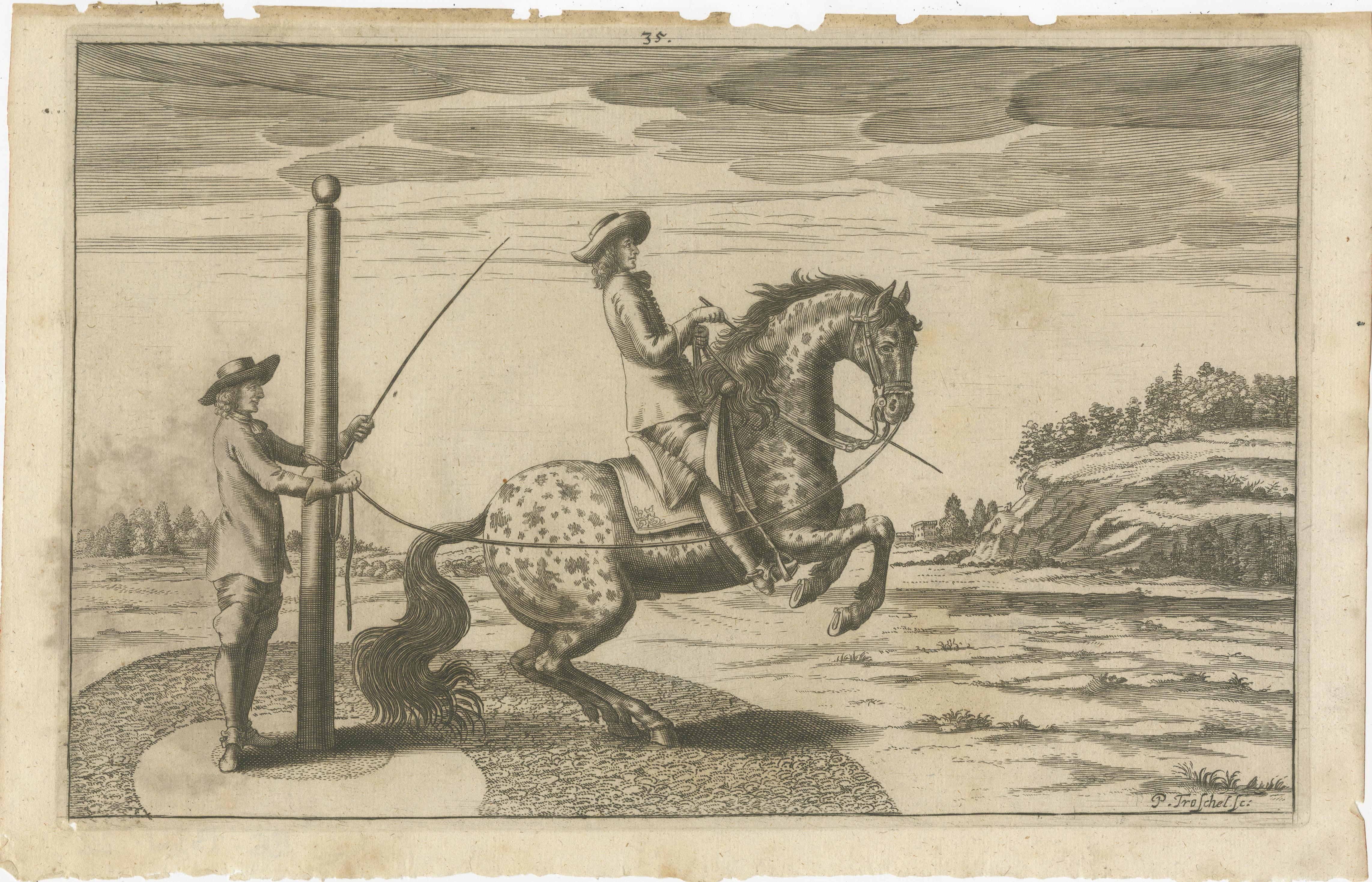 Set of 10 antique horse riding prints. Published circa 1680.