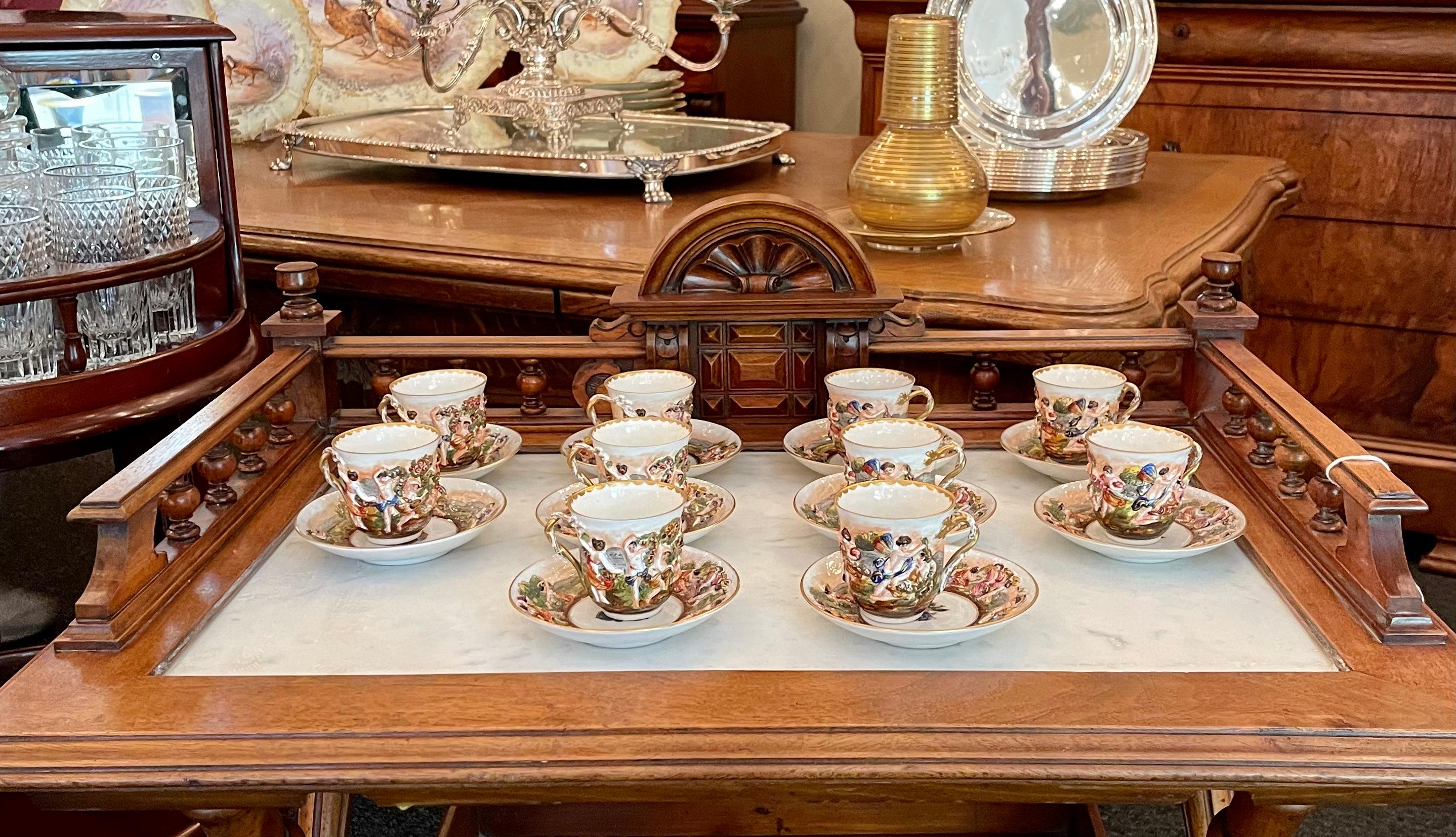 Set of 10 Antique Italian Capo di Monte Demi-Tasse Cups & Saucers, circa 1880's. For Sale 15