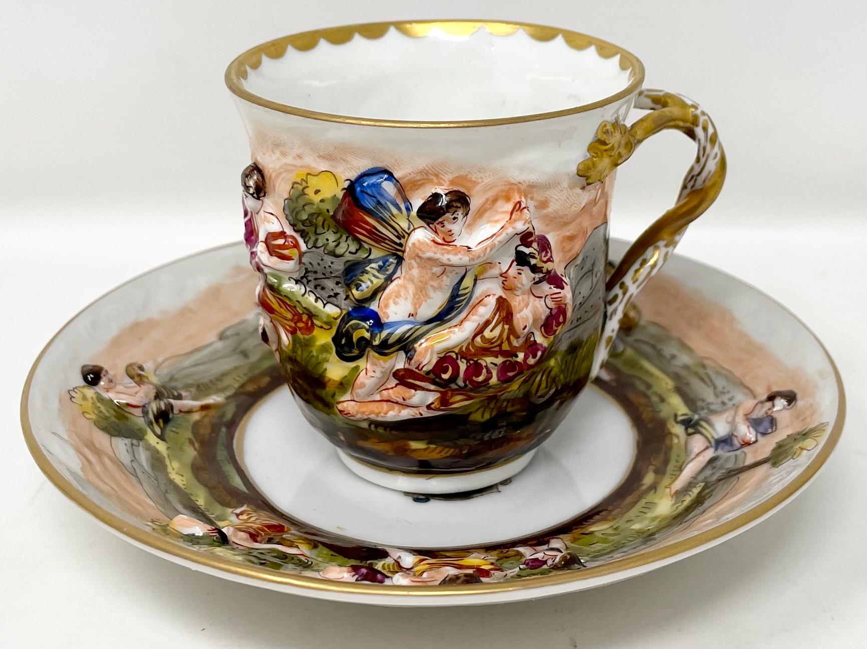 Set di 10 tazze e piattini Demi-Tasse di Capo di Monte, circa 1880. In condizioni buone in vendita a New Orleans, LA