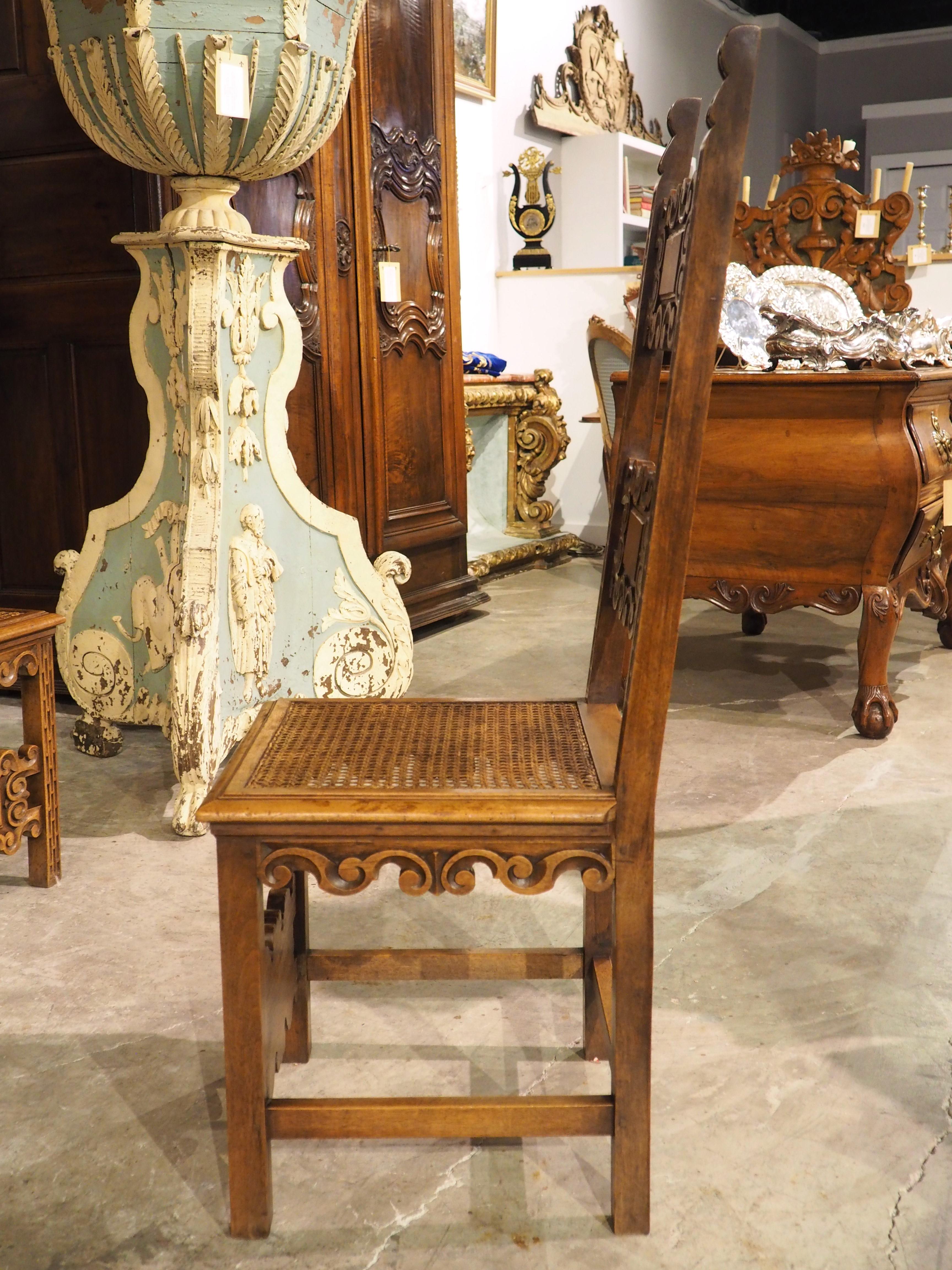 Set of 10 Antique Italian Carved Walnut and Caned Dining Chairs, Circa 1880 For Sale 5
