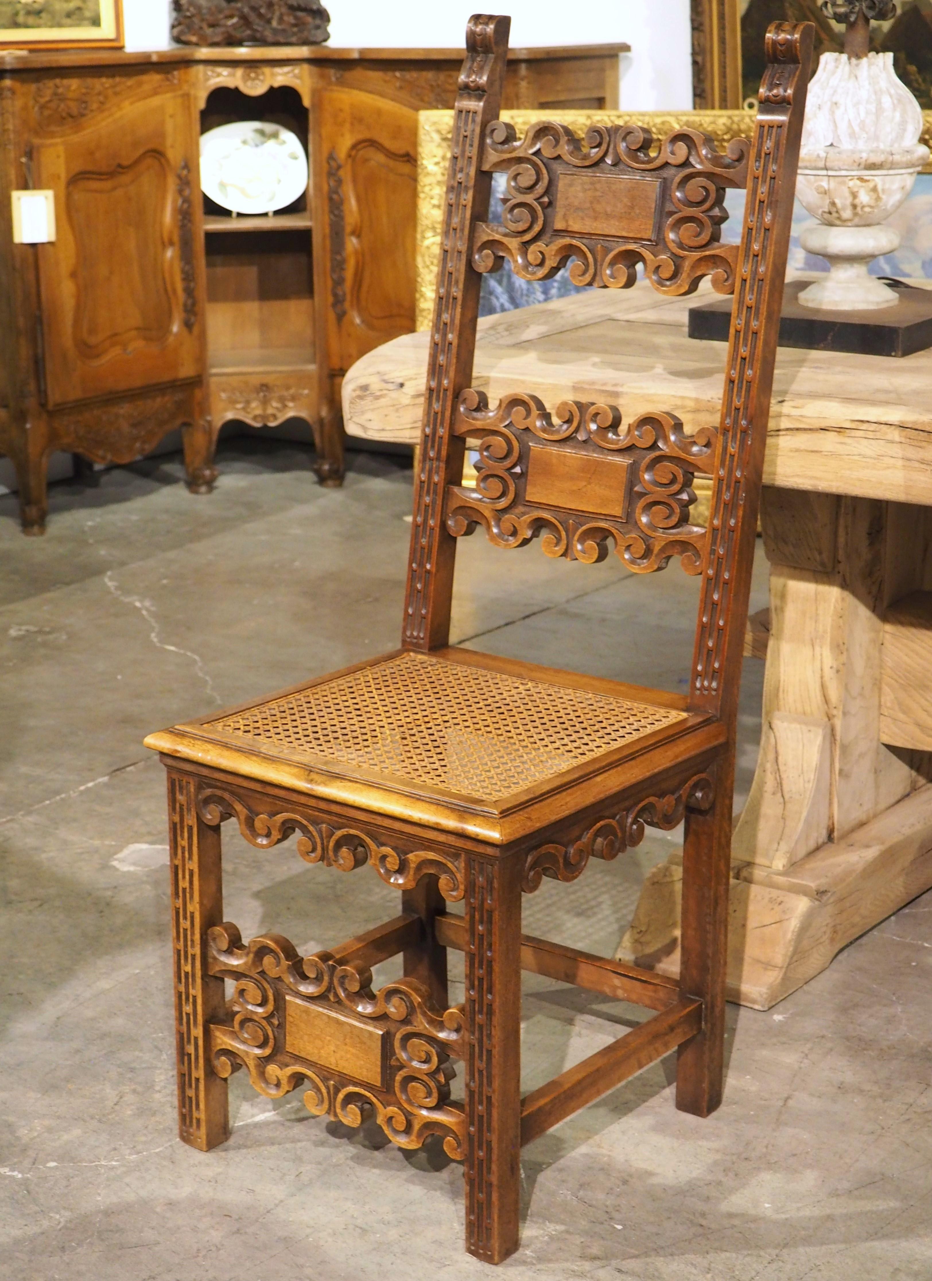 Set of 10 Antique Italian Carved Walnut and Caned Dining Chairs, Circa 1880 For Sale 13
