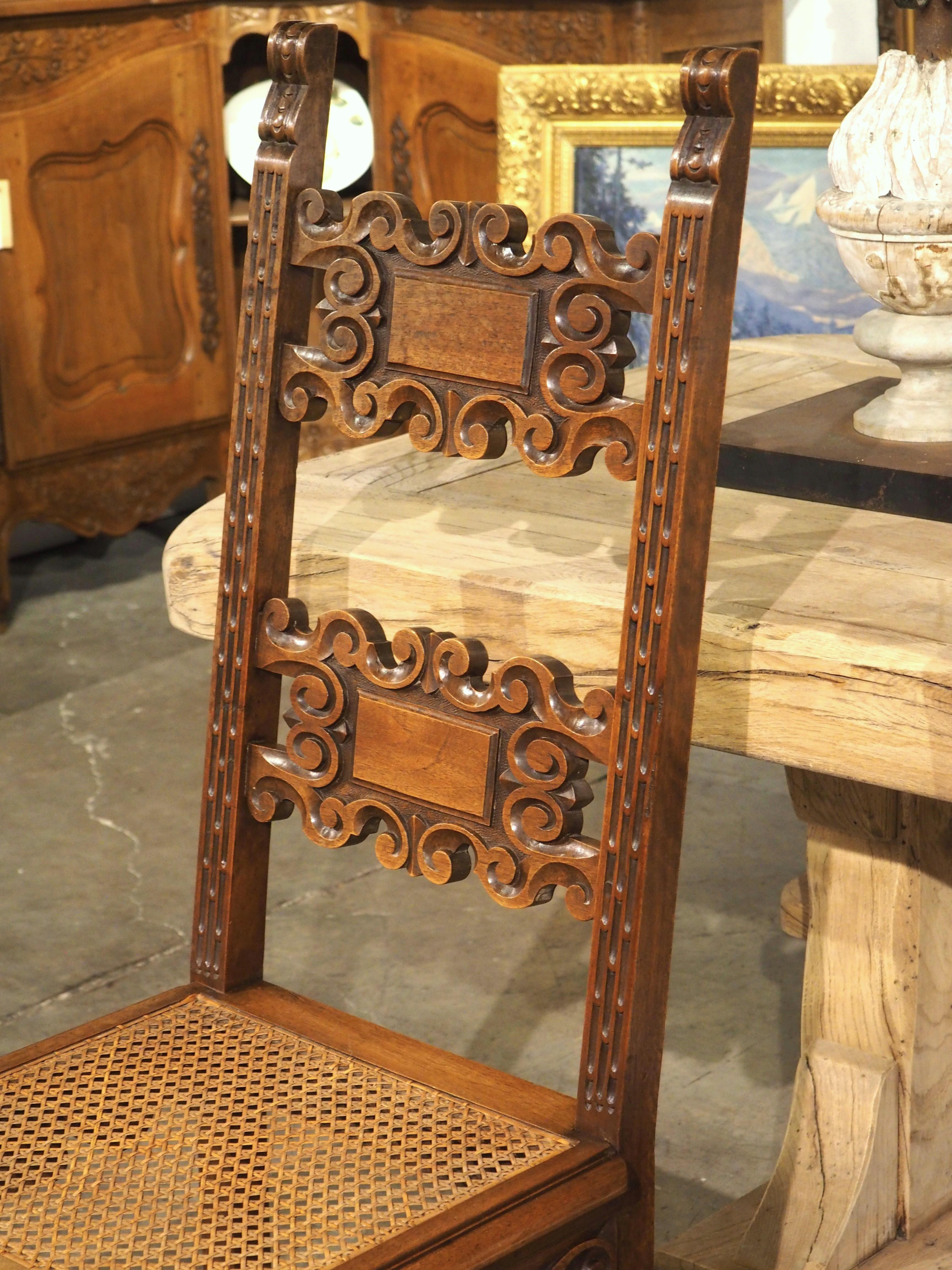 Set of 10 Antique Italian Carved Walnut and Caned Dining Chairs, Circa 1880 For Sale 14