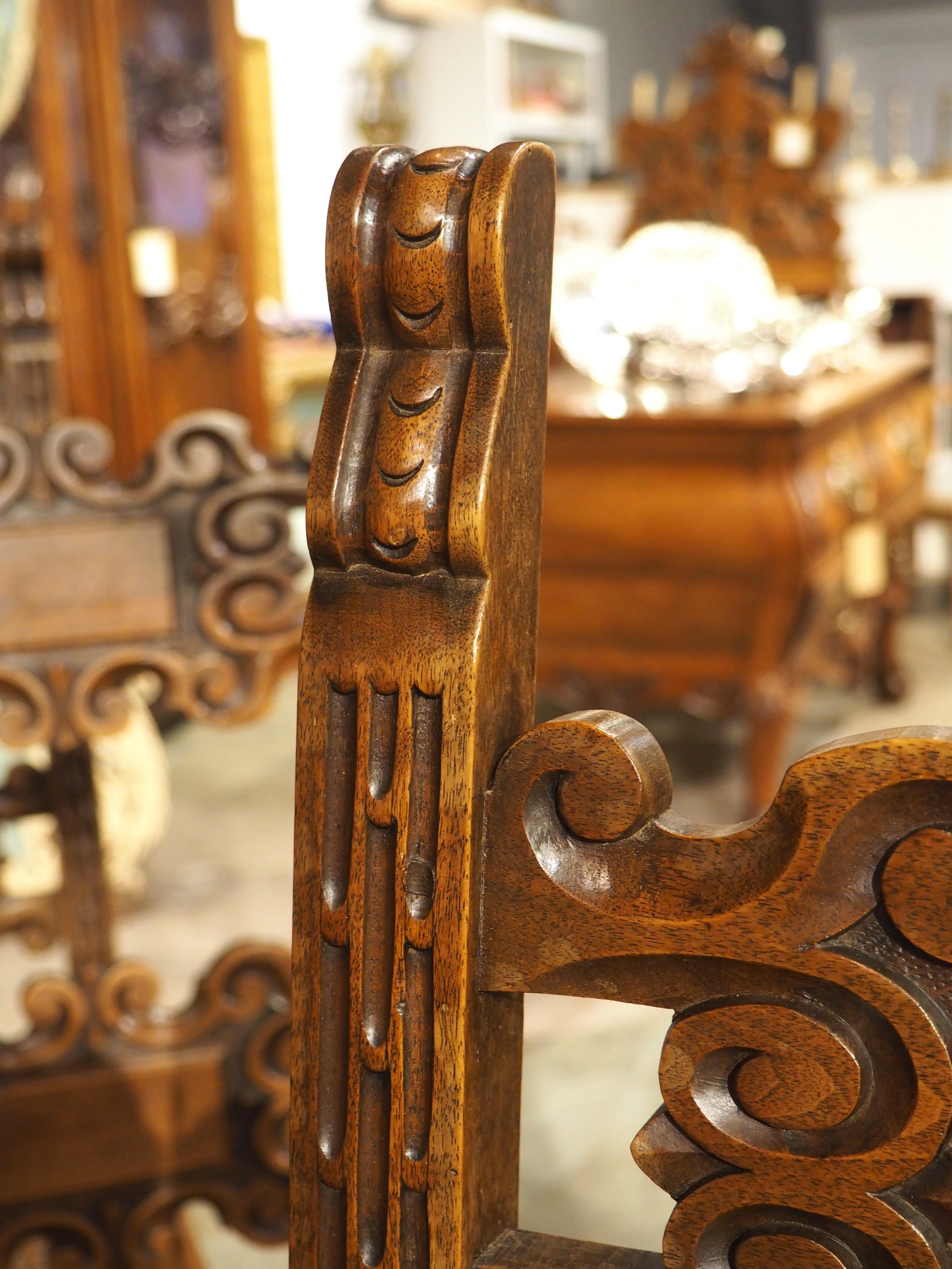 Set of 10 Antique Italian Carved Walnut and Caned Dining Chairs, Circa 1880 In Good Condition For Sale In Dallas, TX