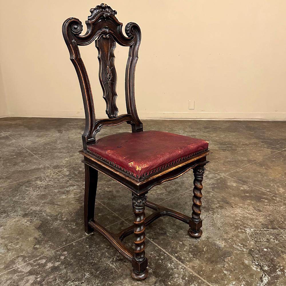 Set of 10 Antique Italian Walnut Baroque Dining Chairs includes 2 Armchairs For Sale 6