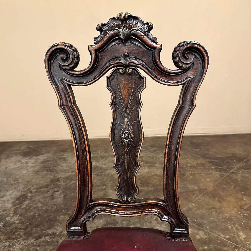 Set of 10 Antique Italian Walnut Baroque Dining Chairs includes 2 Armchairs For Sale 8