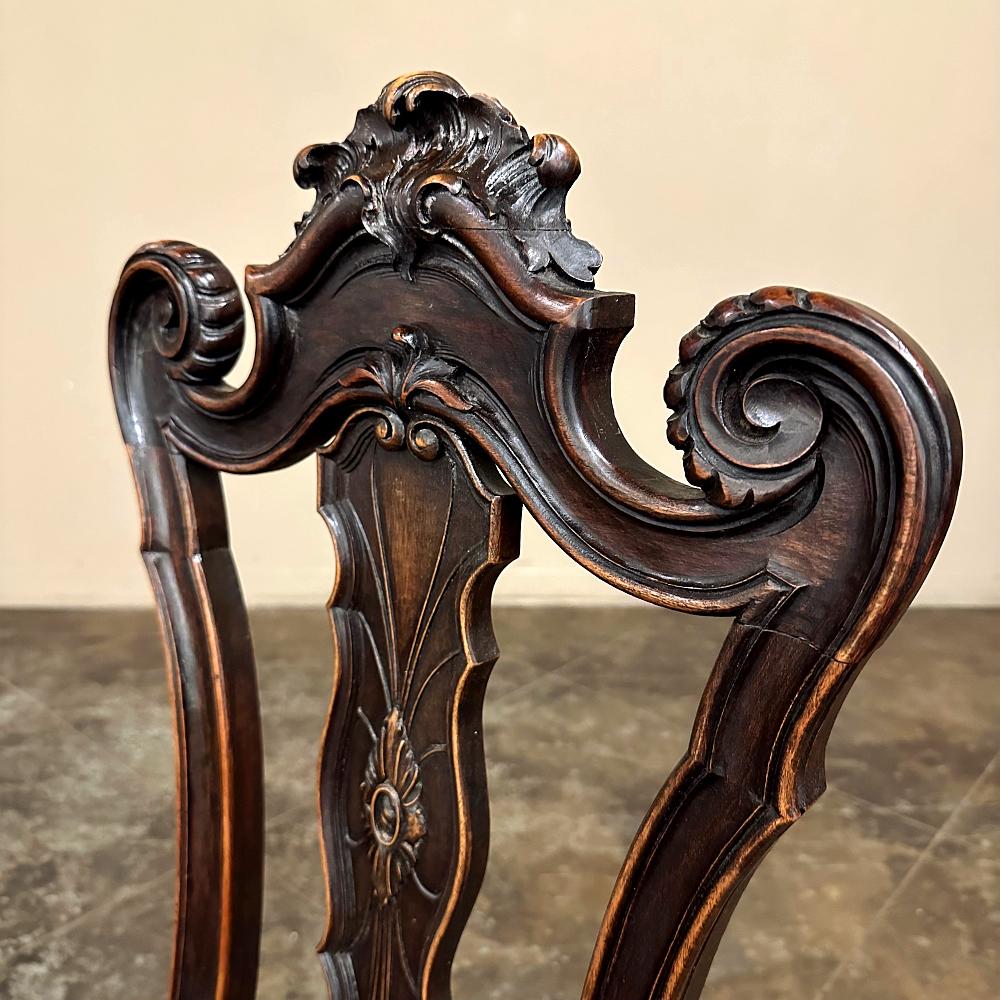 Set of 10 Antique Italian Walnut Baroque Dining Chairs includes 2 Armchairs For Sale 9