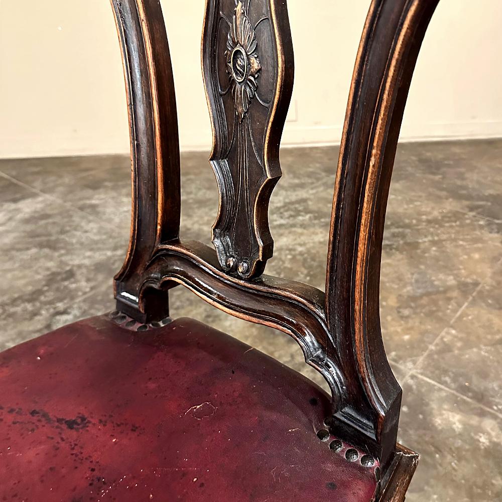 Set of 10 Antique Italian Walnut Baroque Dining Chairs includes 2 Armchairs For Sale 10
