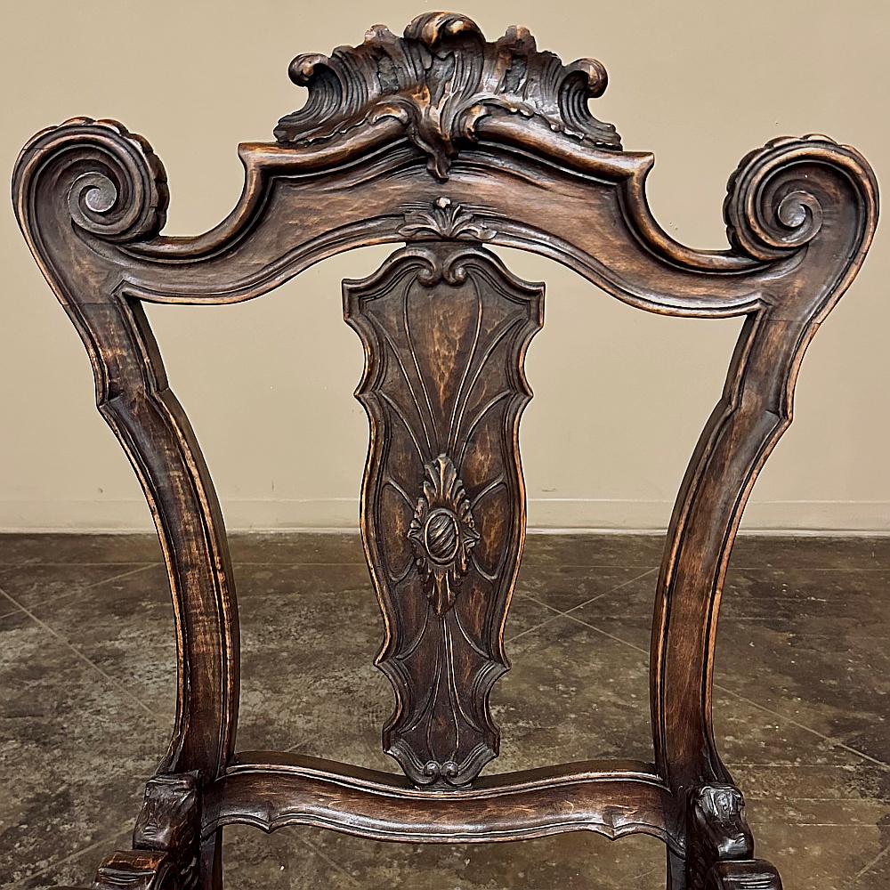 Set of 10 Antique Italian Walnut Baroque Dining Chairs includes 2 Armchairs For Sale 1