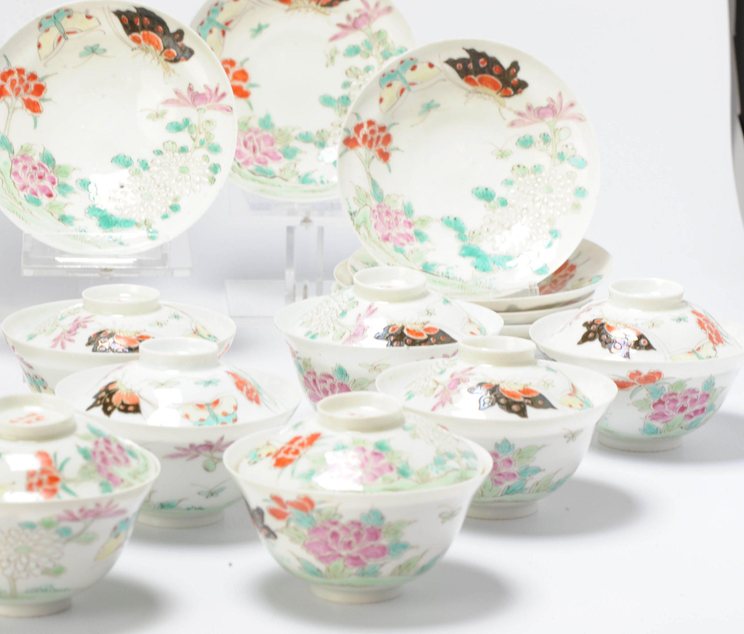 19th Century Set of 10 Antique Japanese Meiji Period Chawan Tea Bowls Porcelain Eggshell For Sale