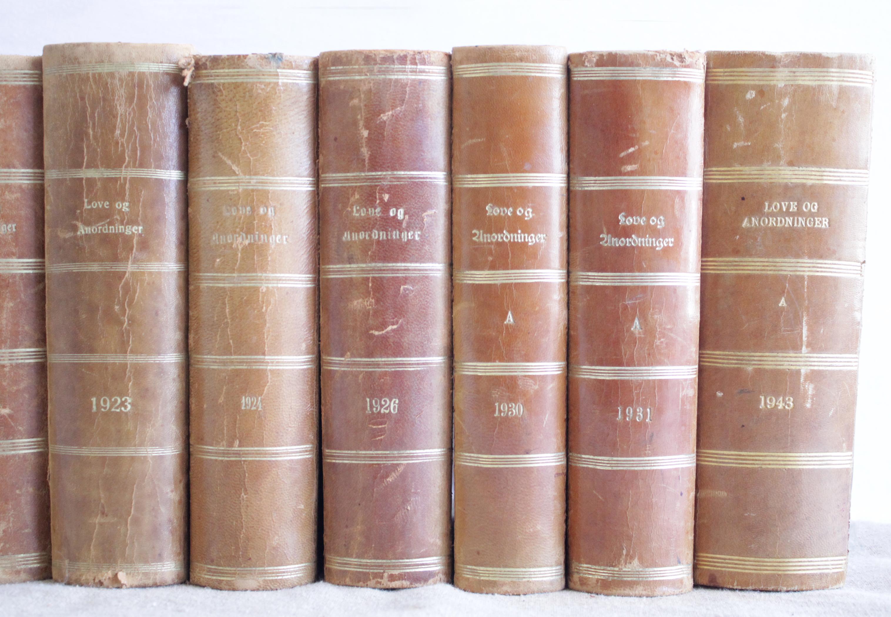 European Set of 10 Antique Leather Bound Love Books from Denmark