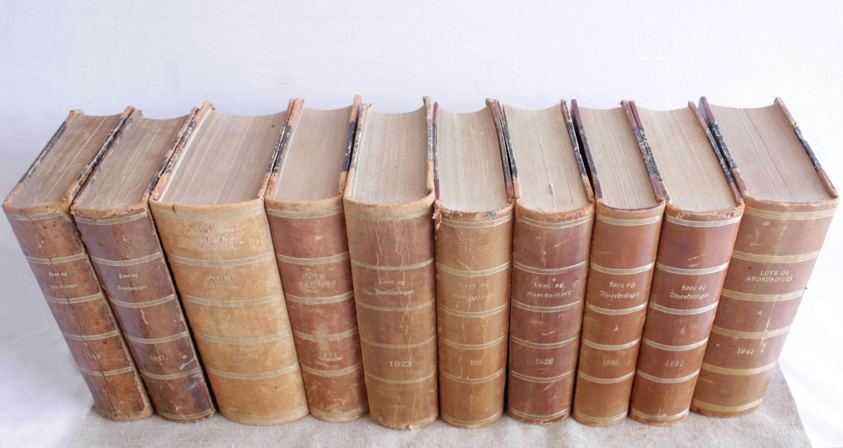 20th Century Set of 10 Antique Leather Bound Love Books from Denmark