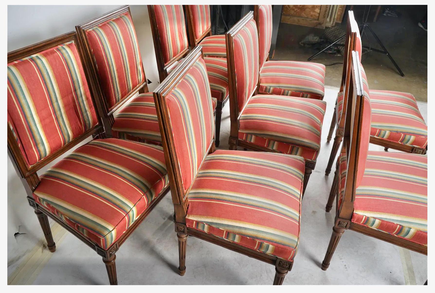 Fabric Set of 10 Antique Louis XVI Dining Chairs