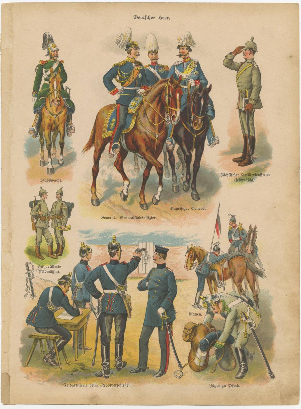 Set of 10 Antique Military Costume Prints