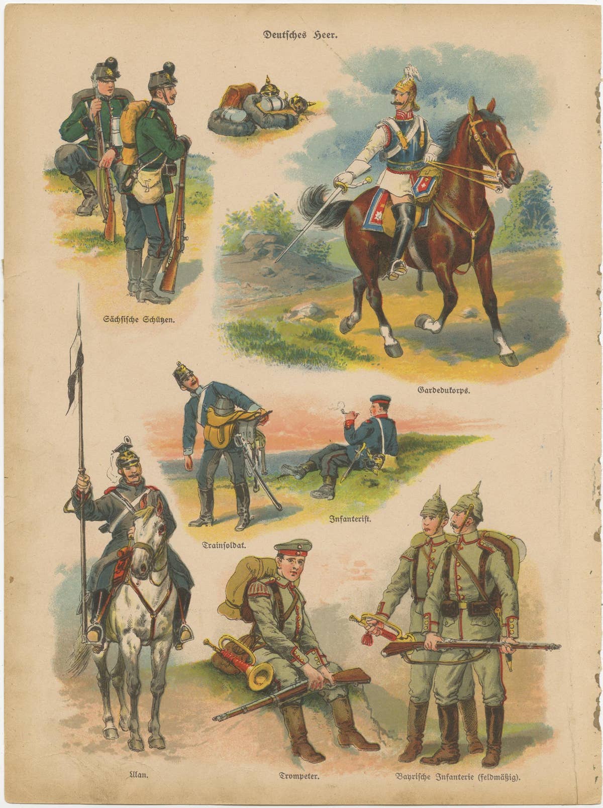 Set of 10 Antique Military Costume Prints
