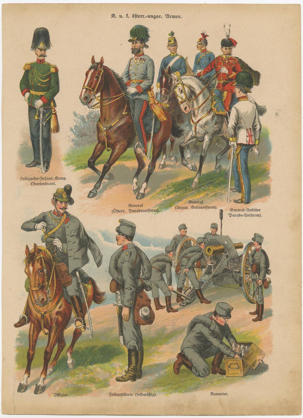 Set of 10 Antique Military Costume Prints