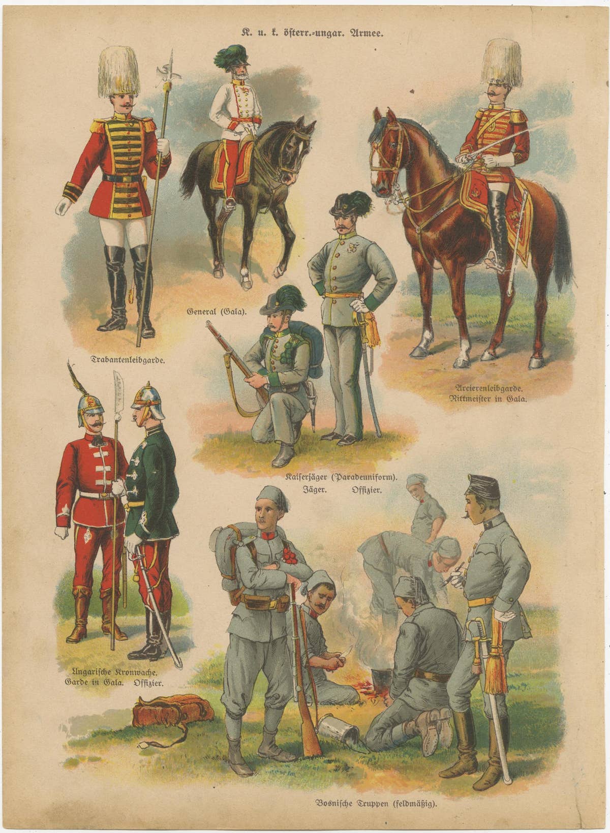 Set of 10 Antique Military Costume Prints