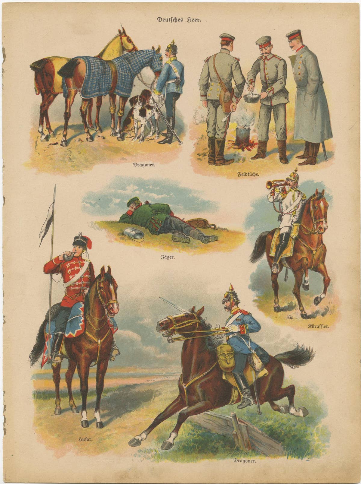 Set of 10 Antique Military Costume Prints