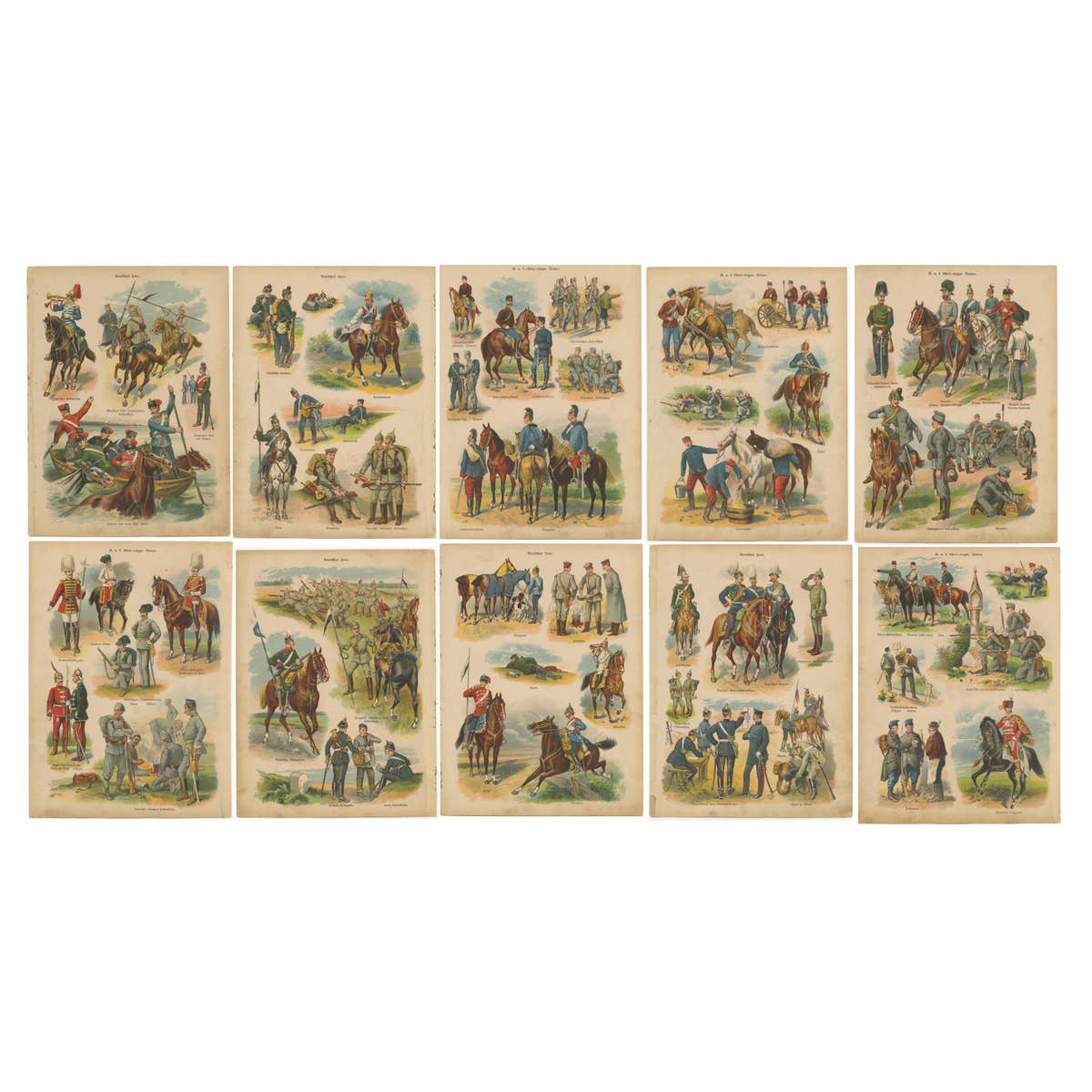 Set of 10 Antique Military Costume Prints