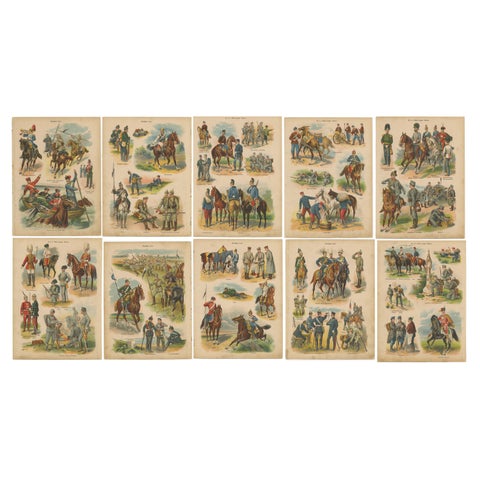 Set of 10 Antique Military Costume Prints