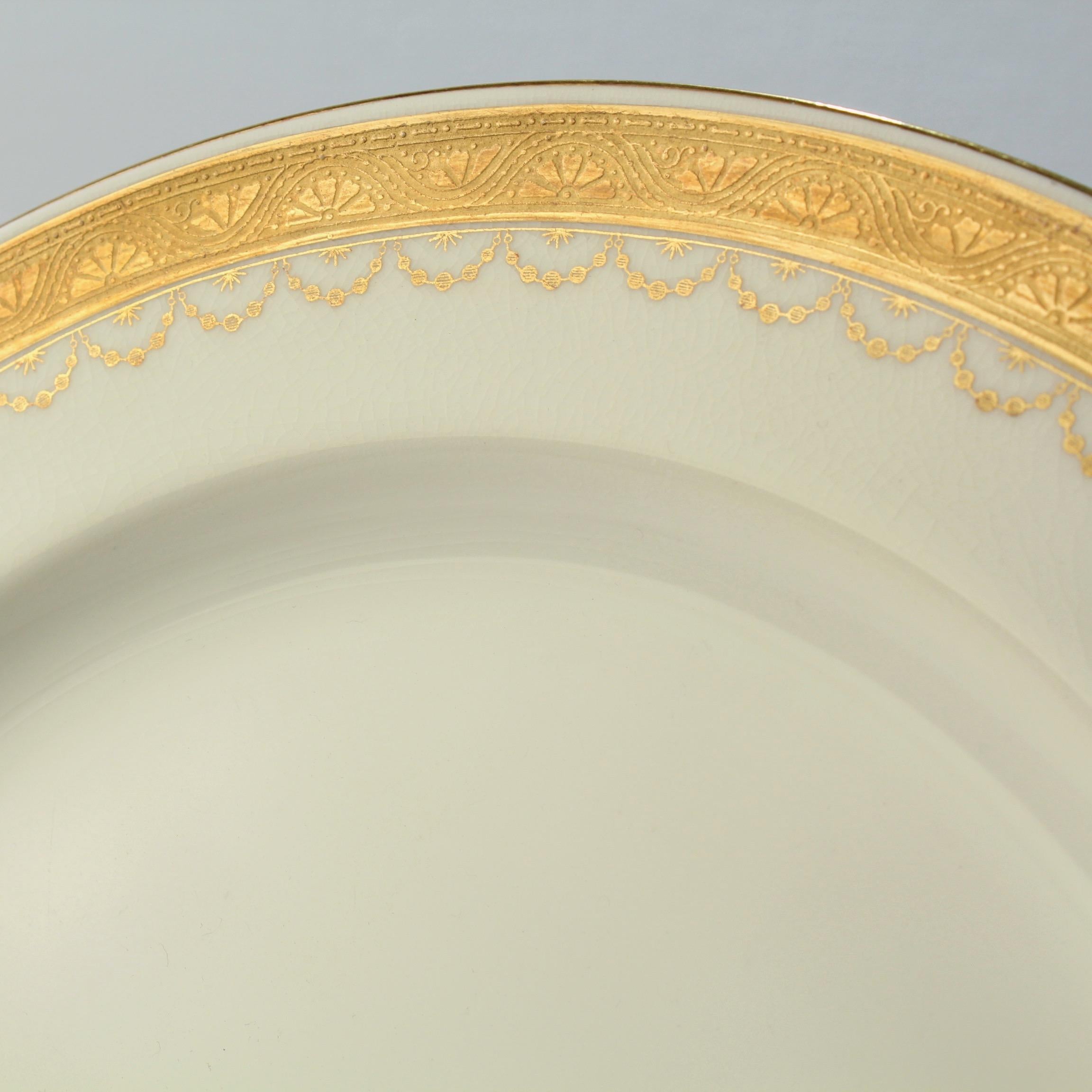 Set of 10 Antique Mintons Porcelain Gilt Bordered and Monogramed Dinner Plates 4