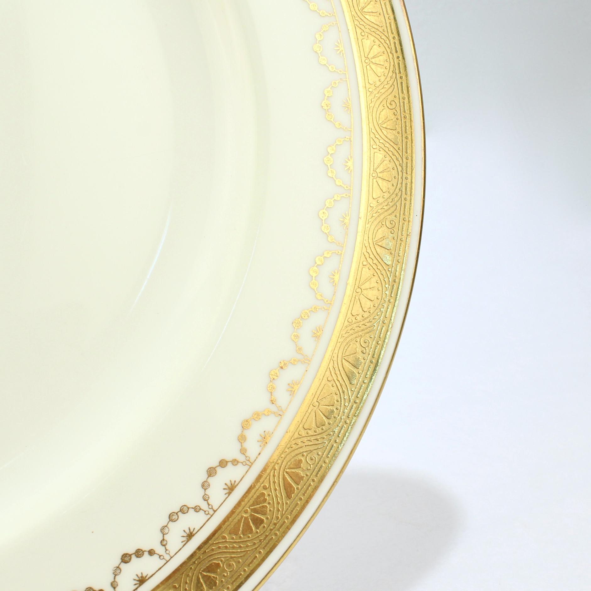 British Set of 10 Antique Mintons Porcelain Gilt Bordered and Monogramed Dinner Plates