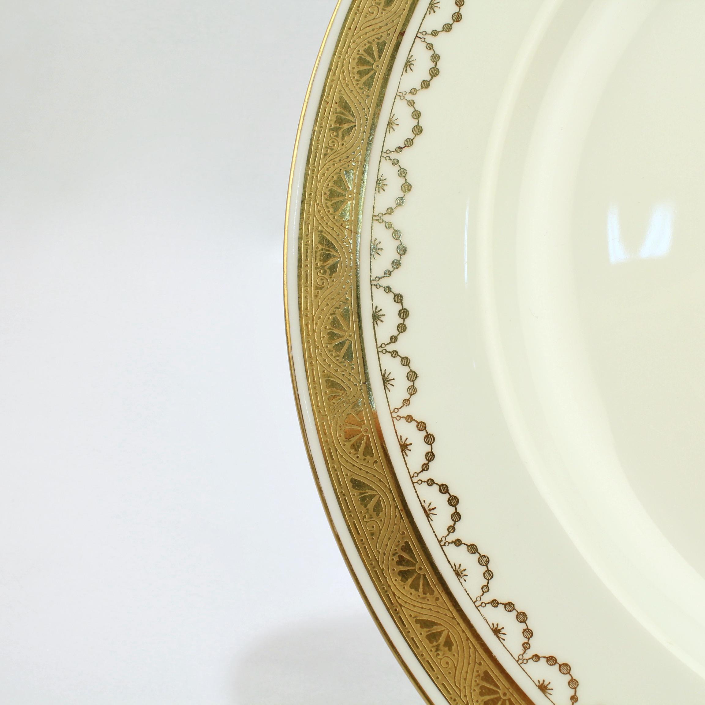 20th Century Set of 10 Antique Mintons Porcelain Gilt Bordered and Monogramed Dinner Plates