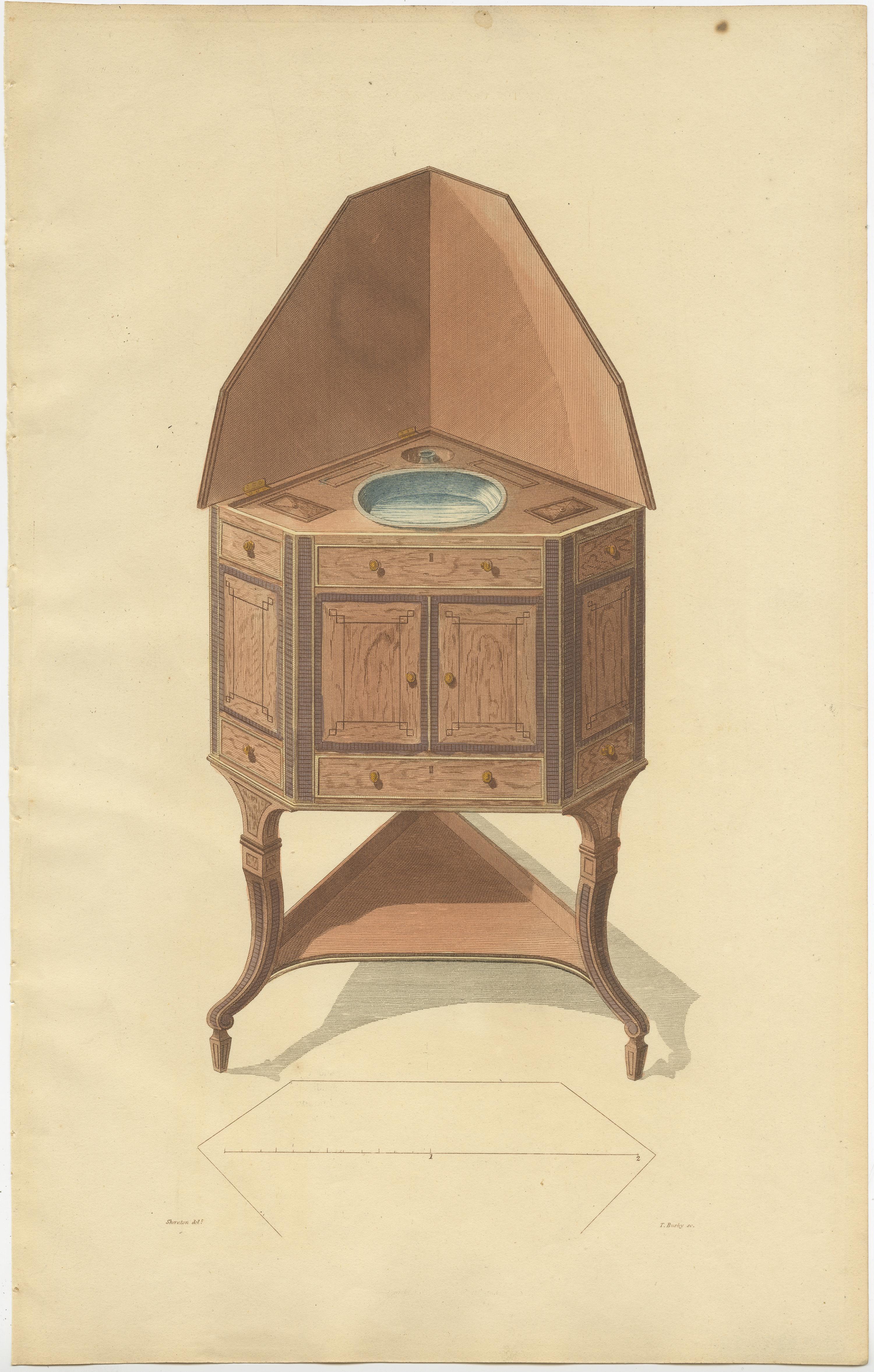 Set of 10 Antique Prints of Cabinets and Other Furniture by Sheraton '1805' For Sale 5