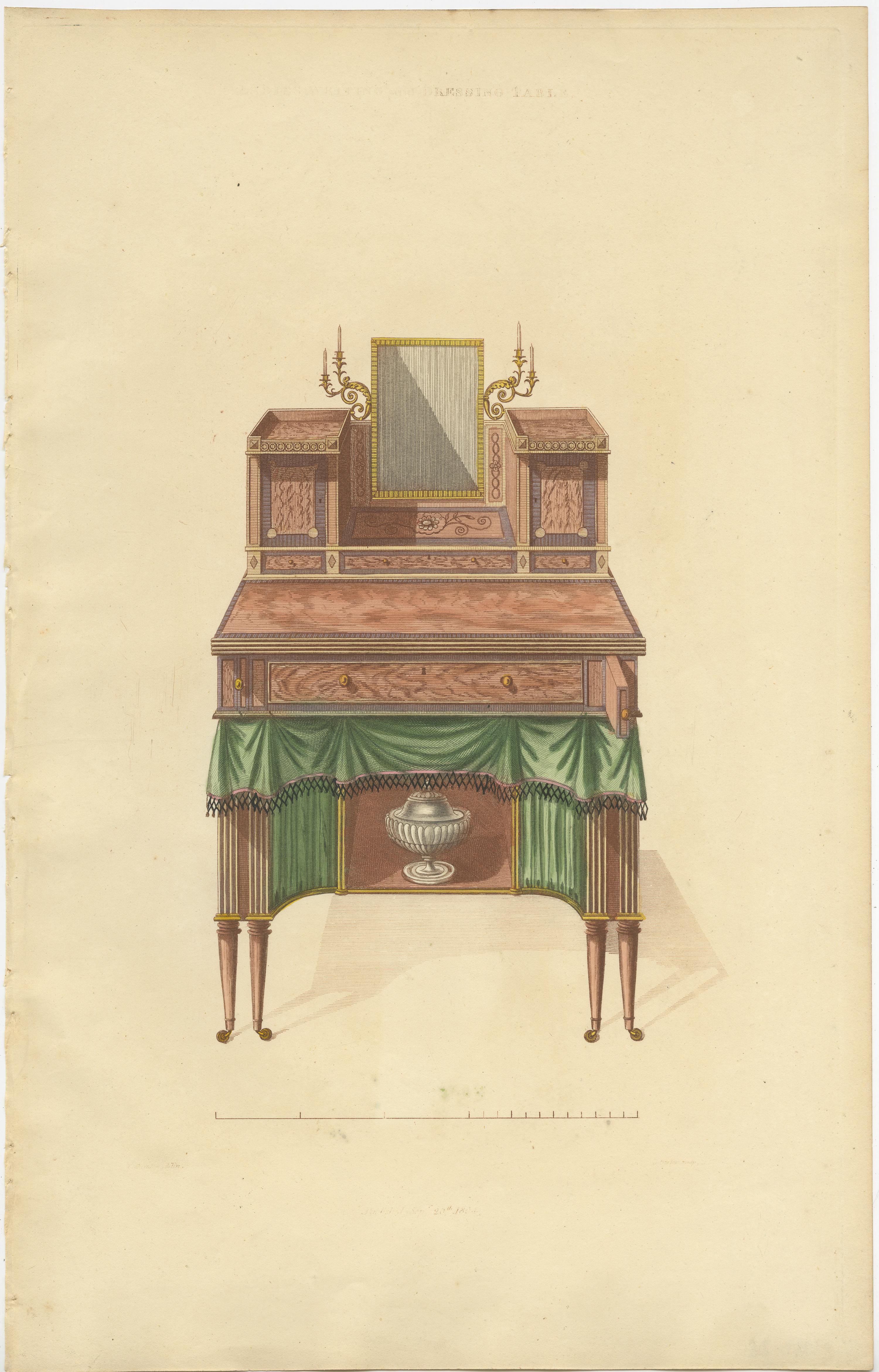 Paper Set of 10 Antique Prints of Cabinets and Other Furniture by Sheraton '1805' For Sale