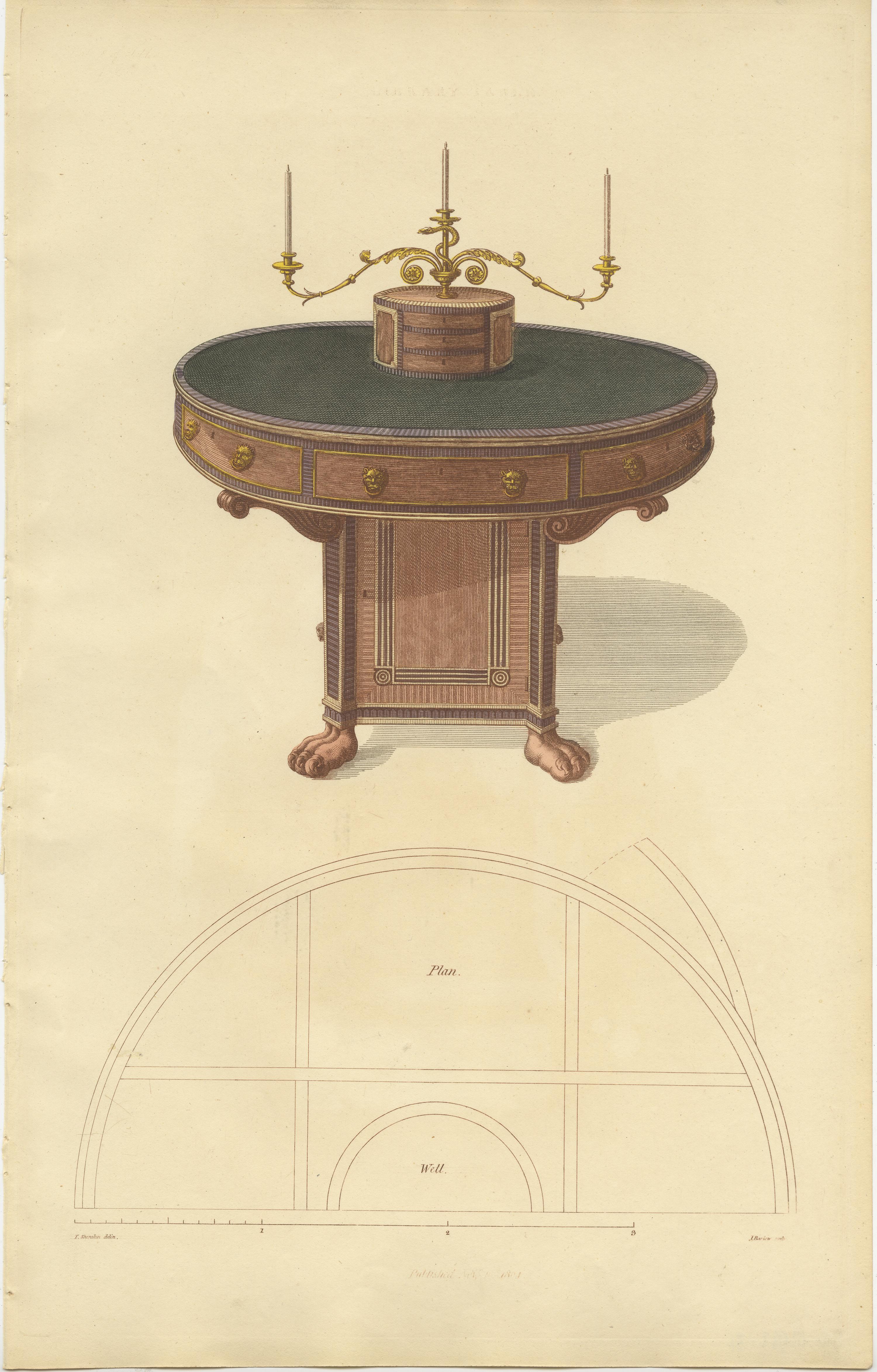Set of 10 Antique Prints of Cabinets and Other Furniture by Sheraton '1805' For Sale 1