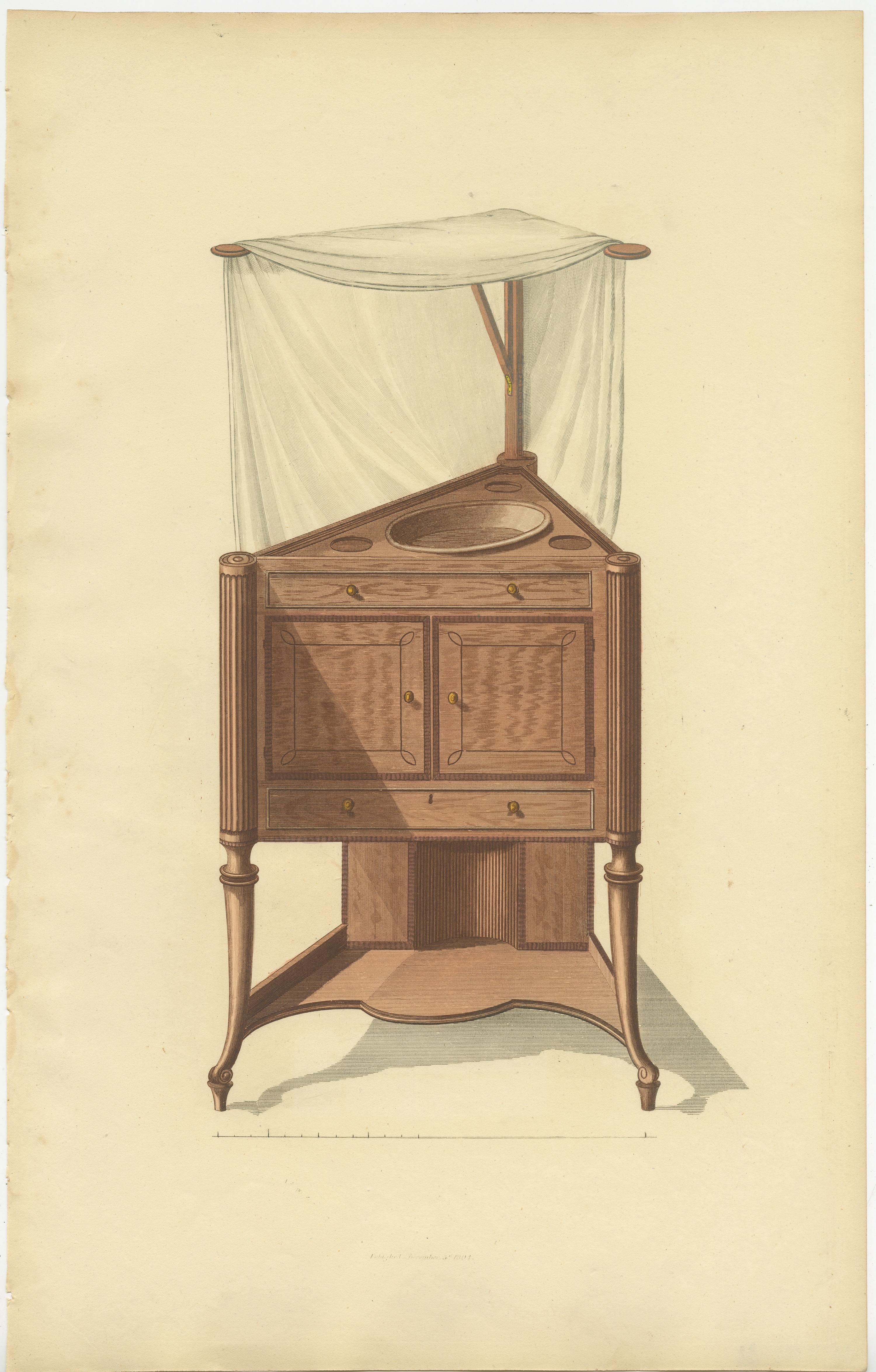 Set of 10 Antique Prints of Cabinets and Other Furniture by Sheraton '1805' For Sale 2